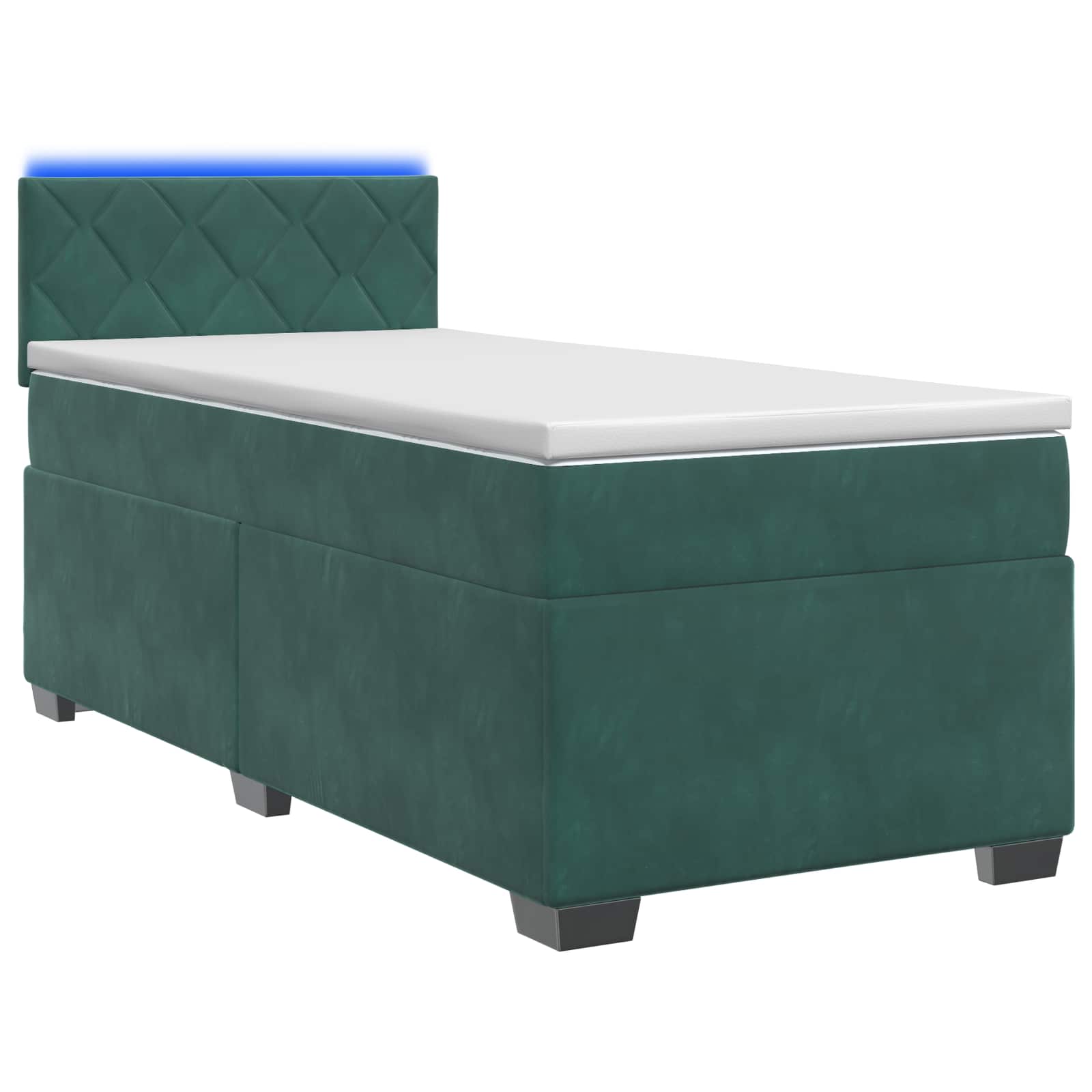 Κρεβάτι Box Spring με Στρώμα και LED Σκούρο Πράσινο Βελούδο - Pakobazaar