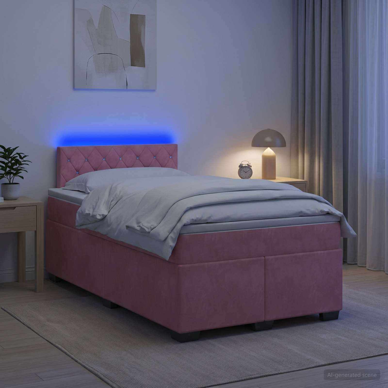 Κρεβάτι Box Spring με Στρώμα και LED Ροζ 120 x 190 cm Βελούδο - Pakobazaar