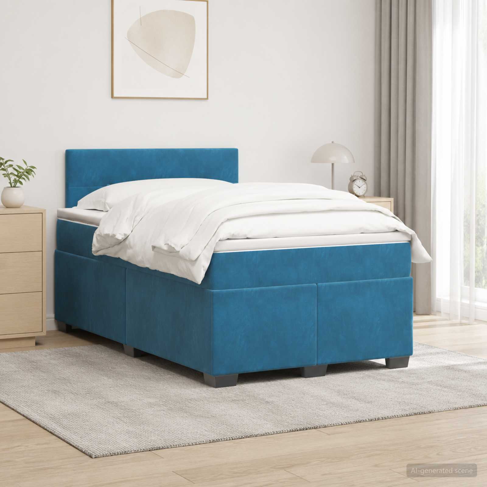 Κρεβάτι Box Spring με Στρώμα και LED Μπλε 120 x 200 cm Βελούδο