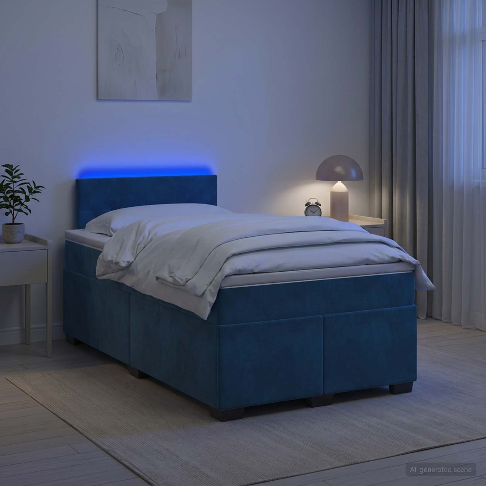 Κρεβάτι Box Spring με Στρώμα και LED Μπλε 120 x 190 cm Βελούδο - Pakobazaar