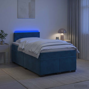 Κρεβάτι Box Spring με Στρώμα και LED Μπλε 120 x 200 cm Βελούδο