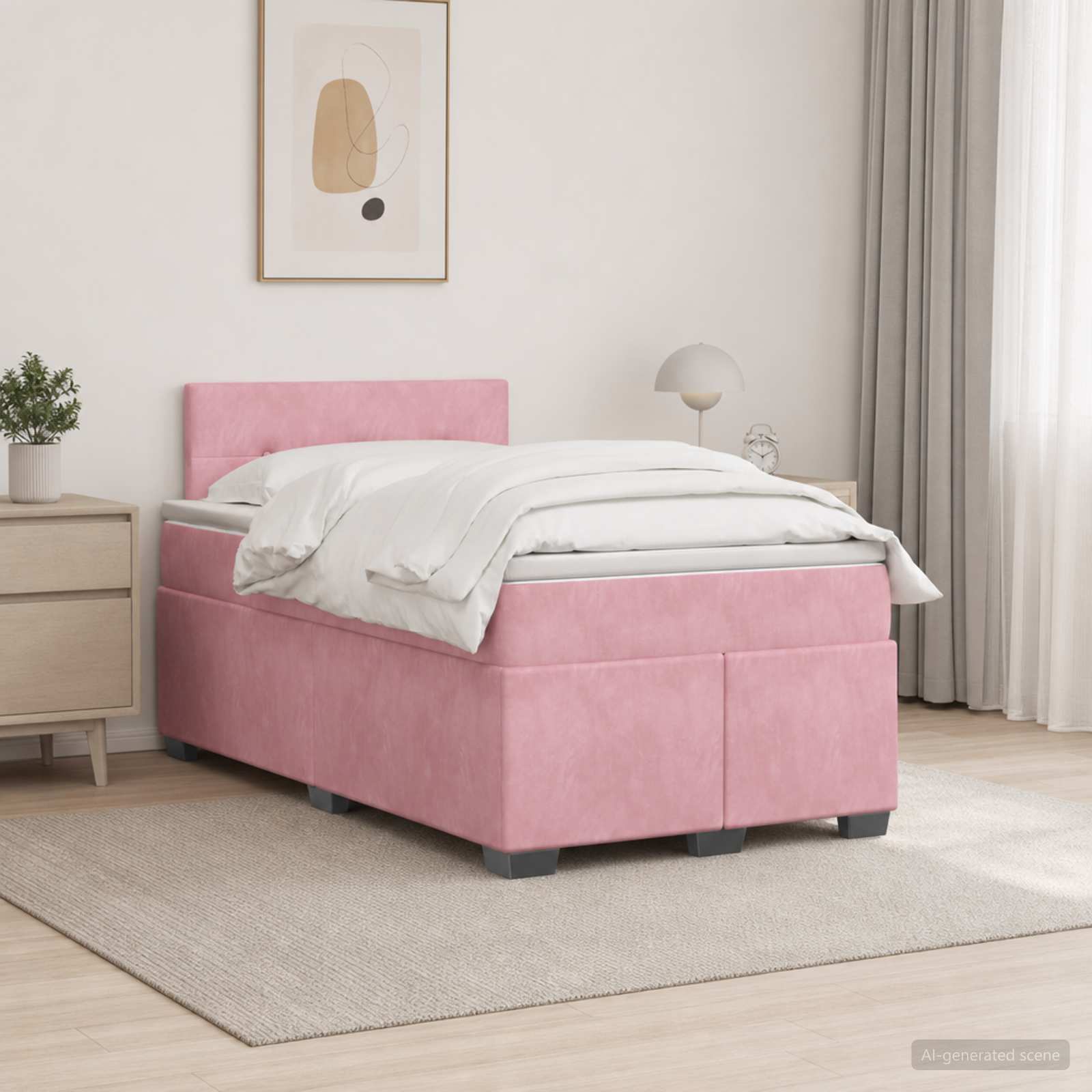 Κρεβάτι Box Spring με Στρώμα και LED Ροζ 120 x 190 cm Βελούδο