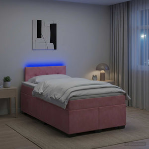 Κρεβάτι Box Spring με Στρώμα και LED Ροζ 120 x 190 cm Βελούδο