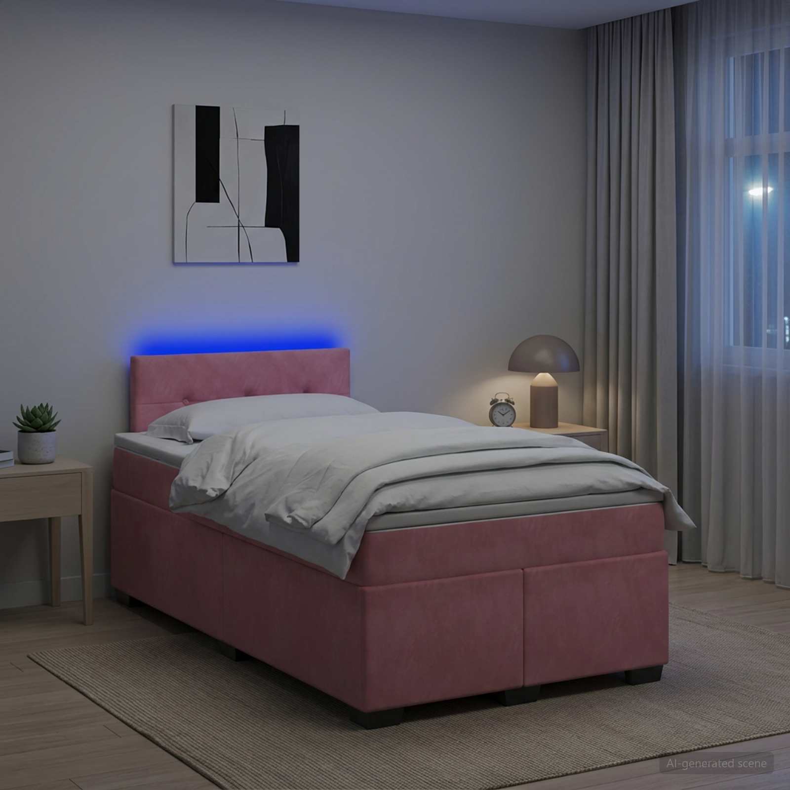 Κρεβάτι Box Spring με Στρώμα και LED Ροζ 120 x 200 cm Βελούδο