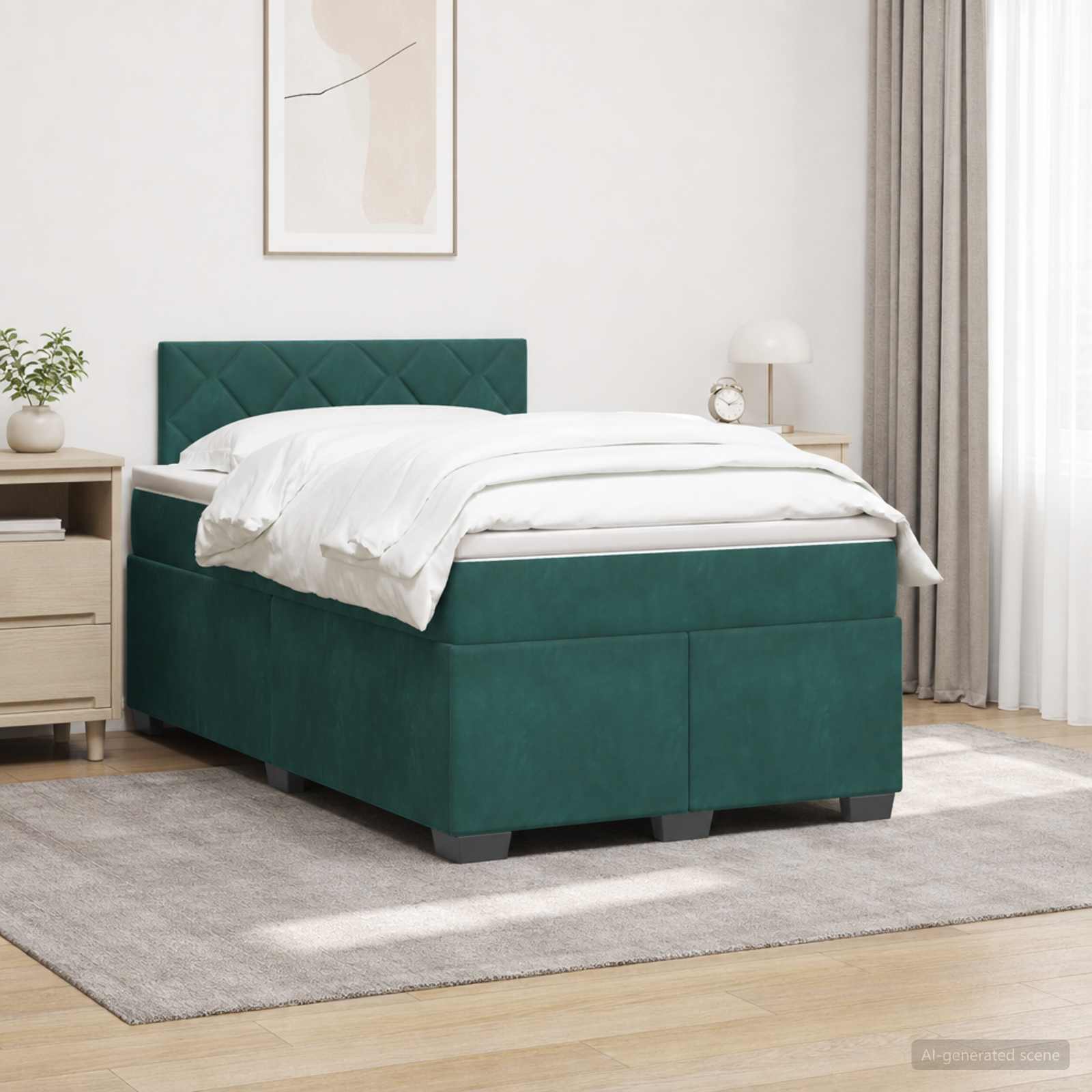 Κρεβάτι Box Spring με Στρώμα και LED Σκούρο Πράσινο Βελούδο - Pakobazaar
