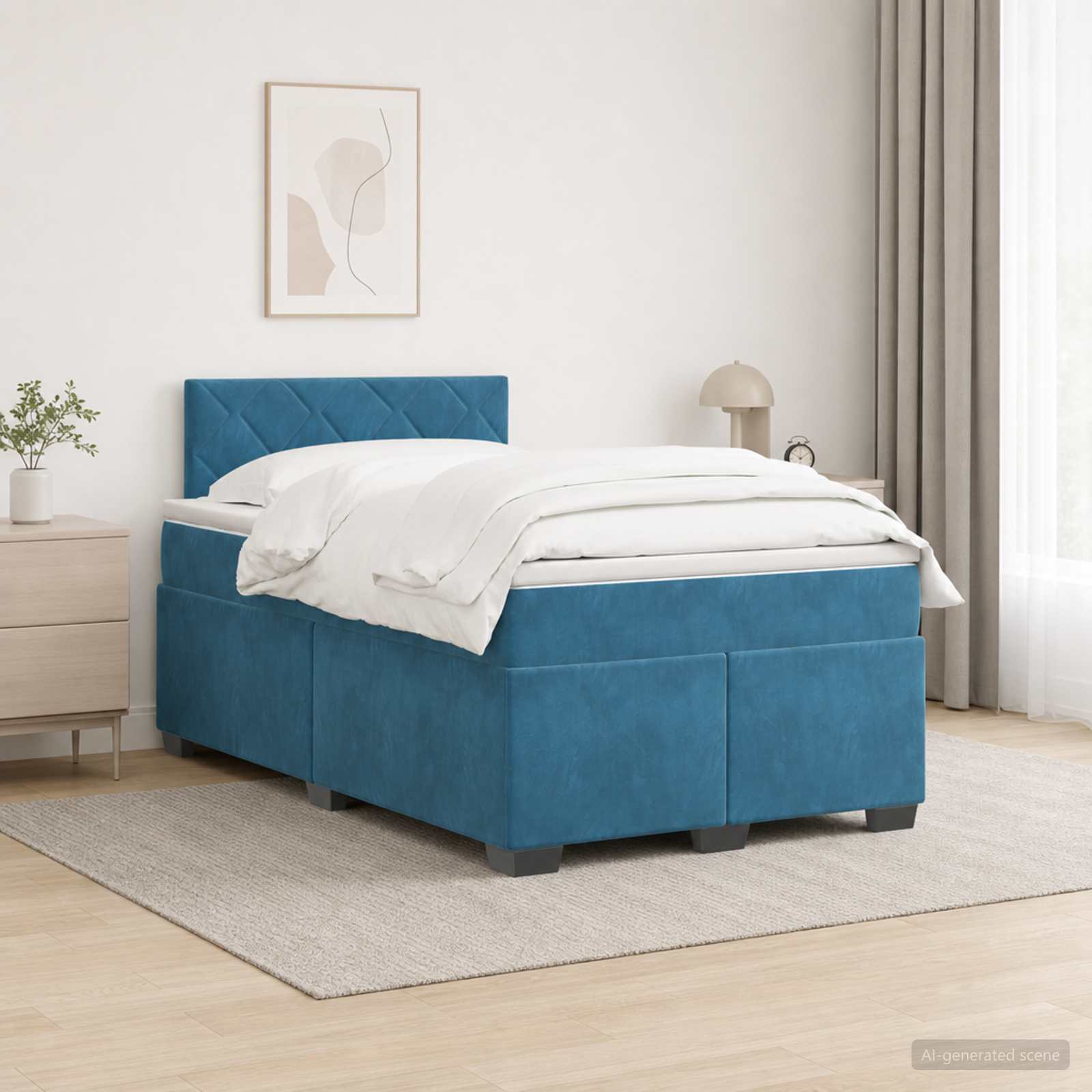 Κρεβάτι Box Spring με Στρώμα και LED Μπλε 120 x 190 cm Βελούδο - Pakobazaar