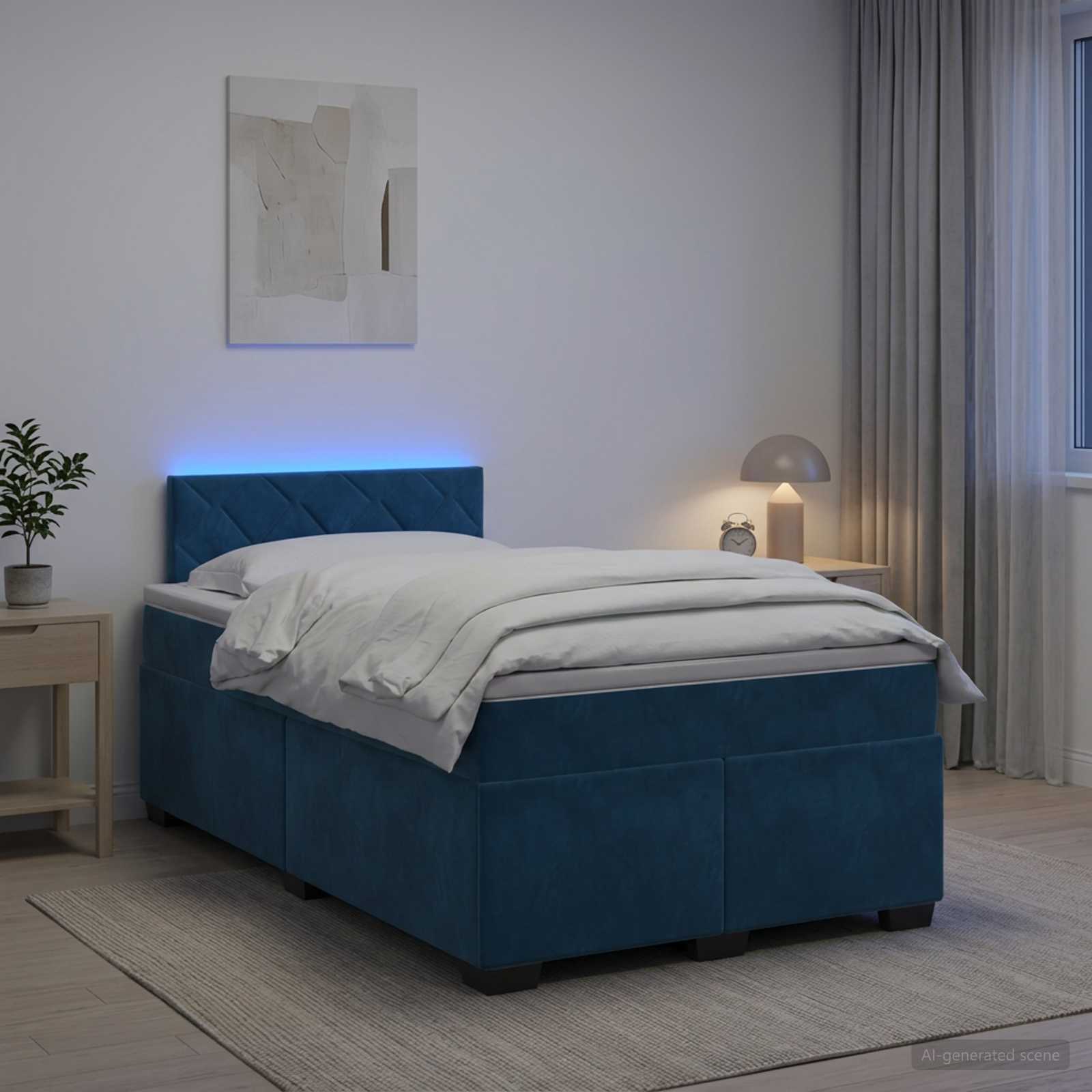 Κρεβάτι Box Spring με Στρώμα και LED Μπλε 120 x 200 cm Βελούδο