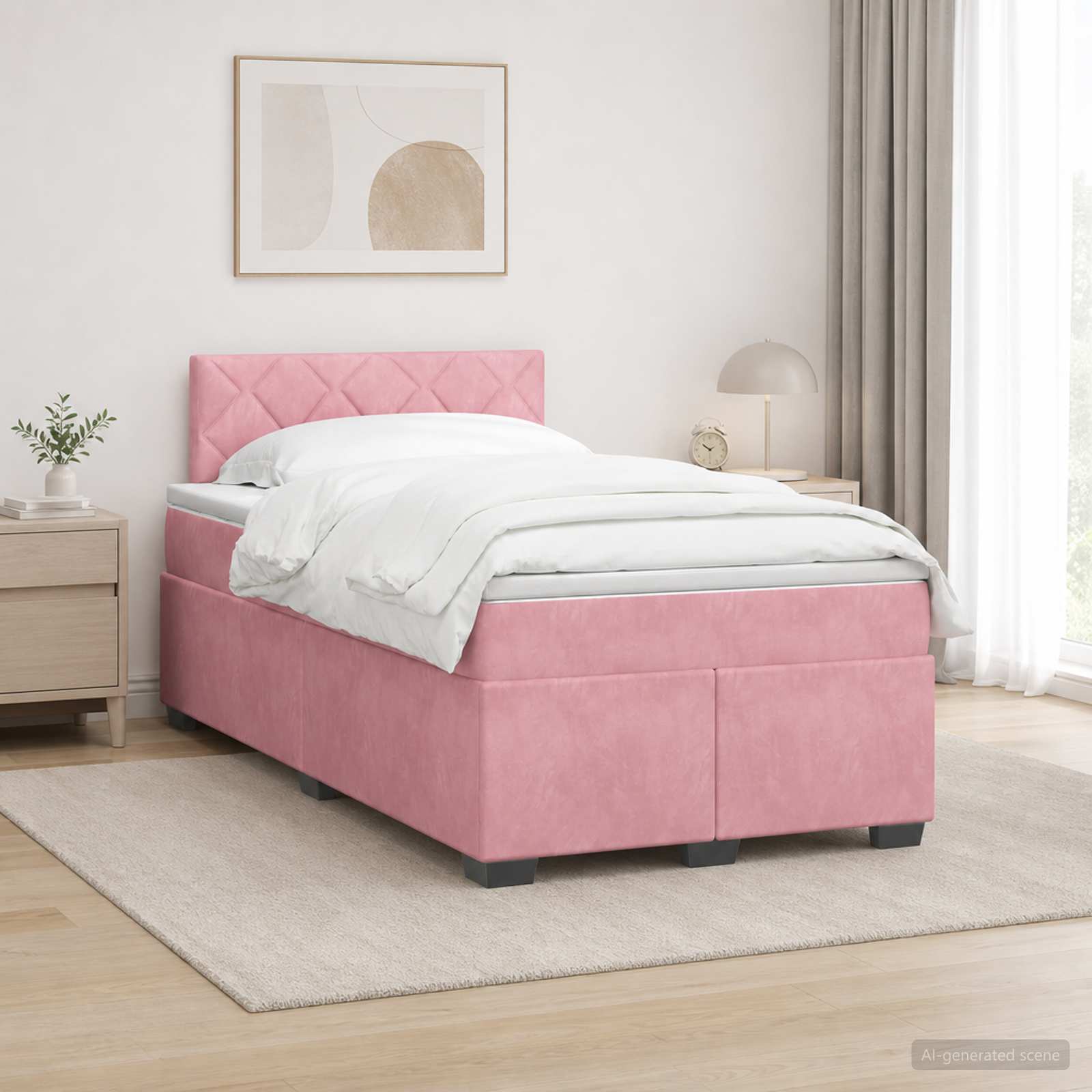 Κρεβάτι Box Spring με Στρώμα και LED Ροζ 120 x 190 cm Βελούδο - Pakobazaar