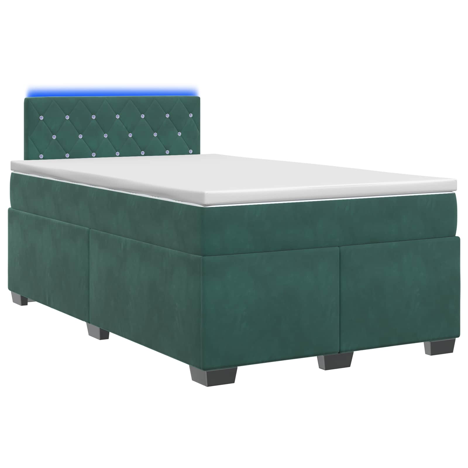 Κρεβάτι Box Spring με Στρώμα και LED Σκούρο Πράσινο Βελούδο