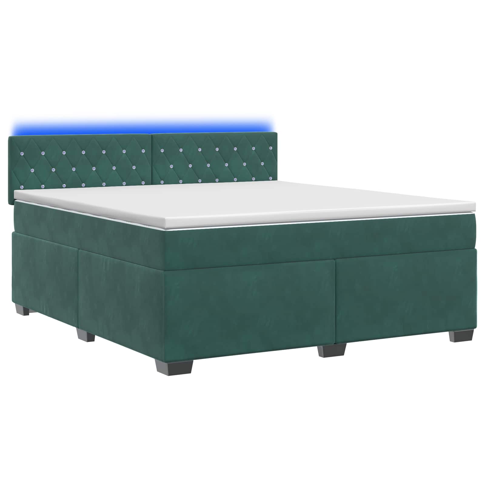 Κρεβάτι Box Spring με Στρώμα και LED Σκούρο Πράσινο Βελούδο - Pakobazaar