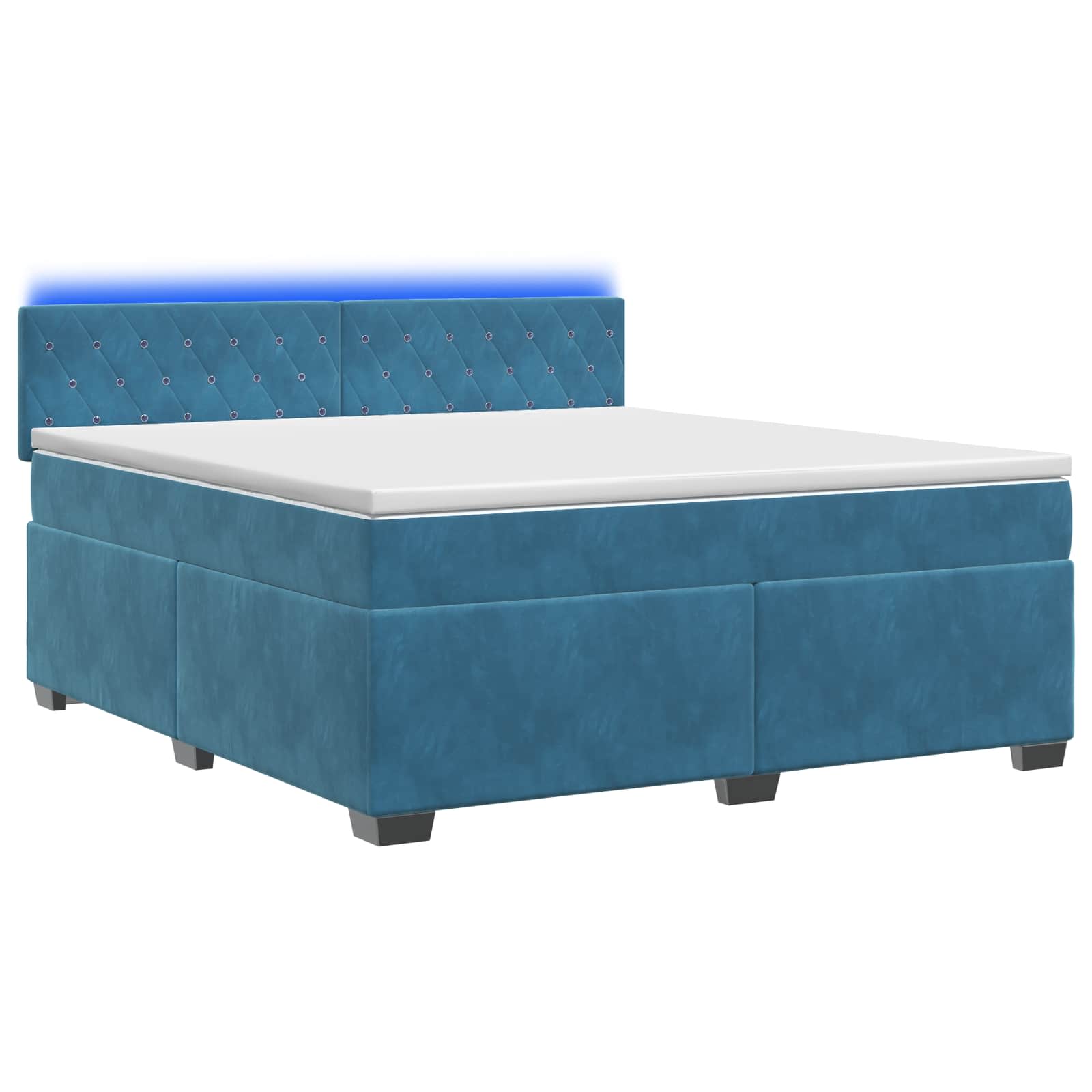 Κρεβάτι Box Spring με Στρώμα και LED Μπλε 160 x 200 cm Βελούδο - Pakobazaar