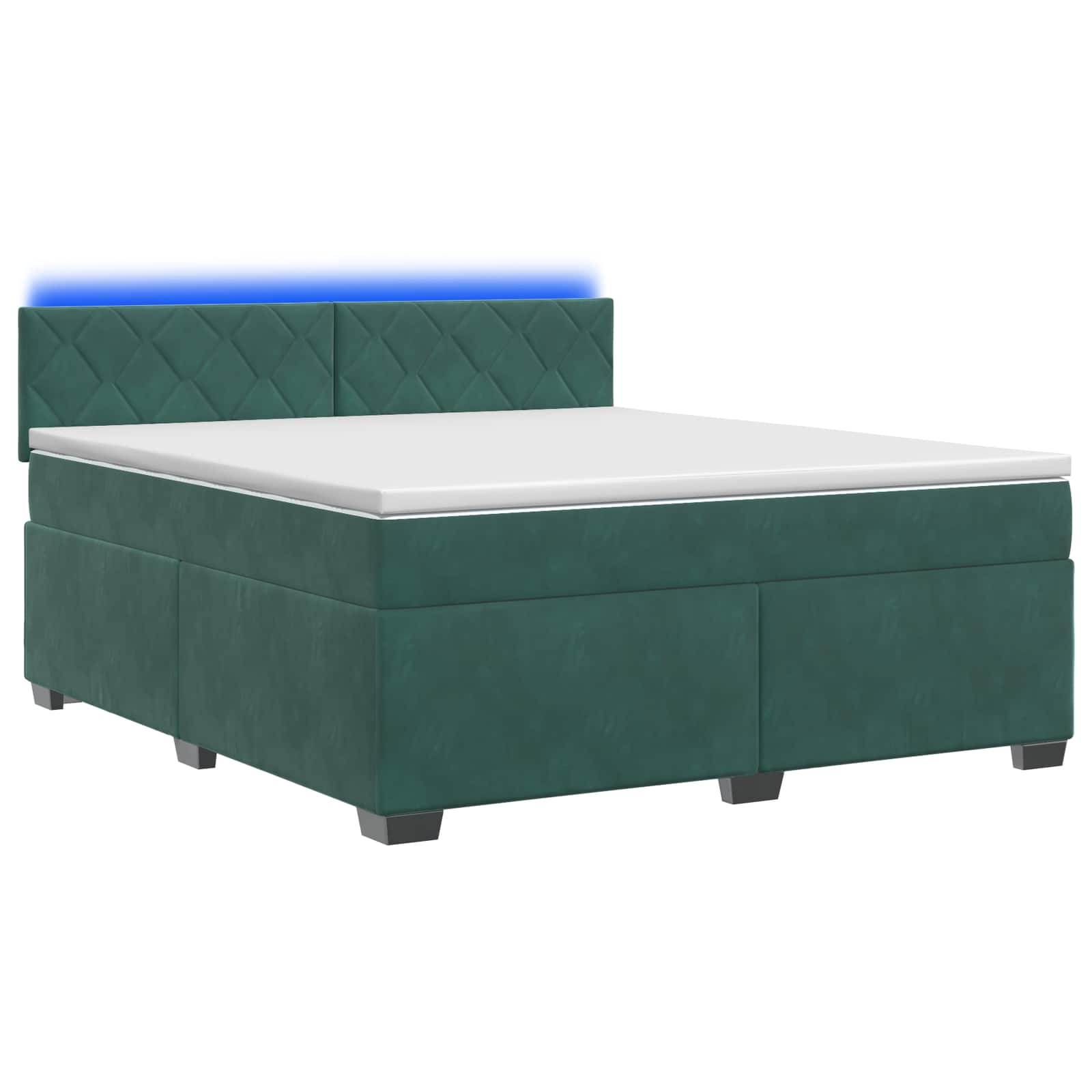 Κρεβάτι Box Spring με Στρώμα και LED Σκούρο Πράσινο Βελούδο - Pakobazaar