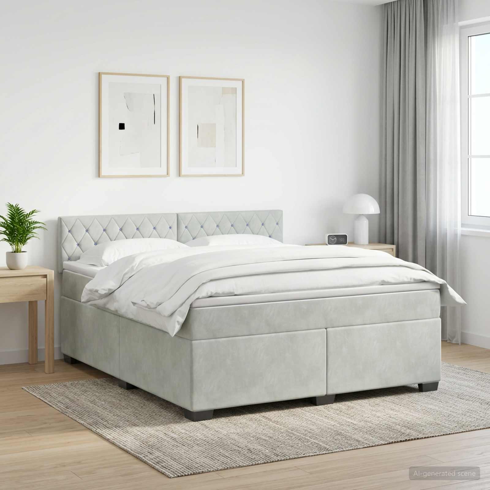Κρεβάτι Box Spring με Στρώμα και LED Ανοιχτό γκρι 180 x 200 cm - Pakobazaar