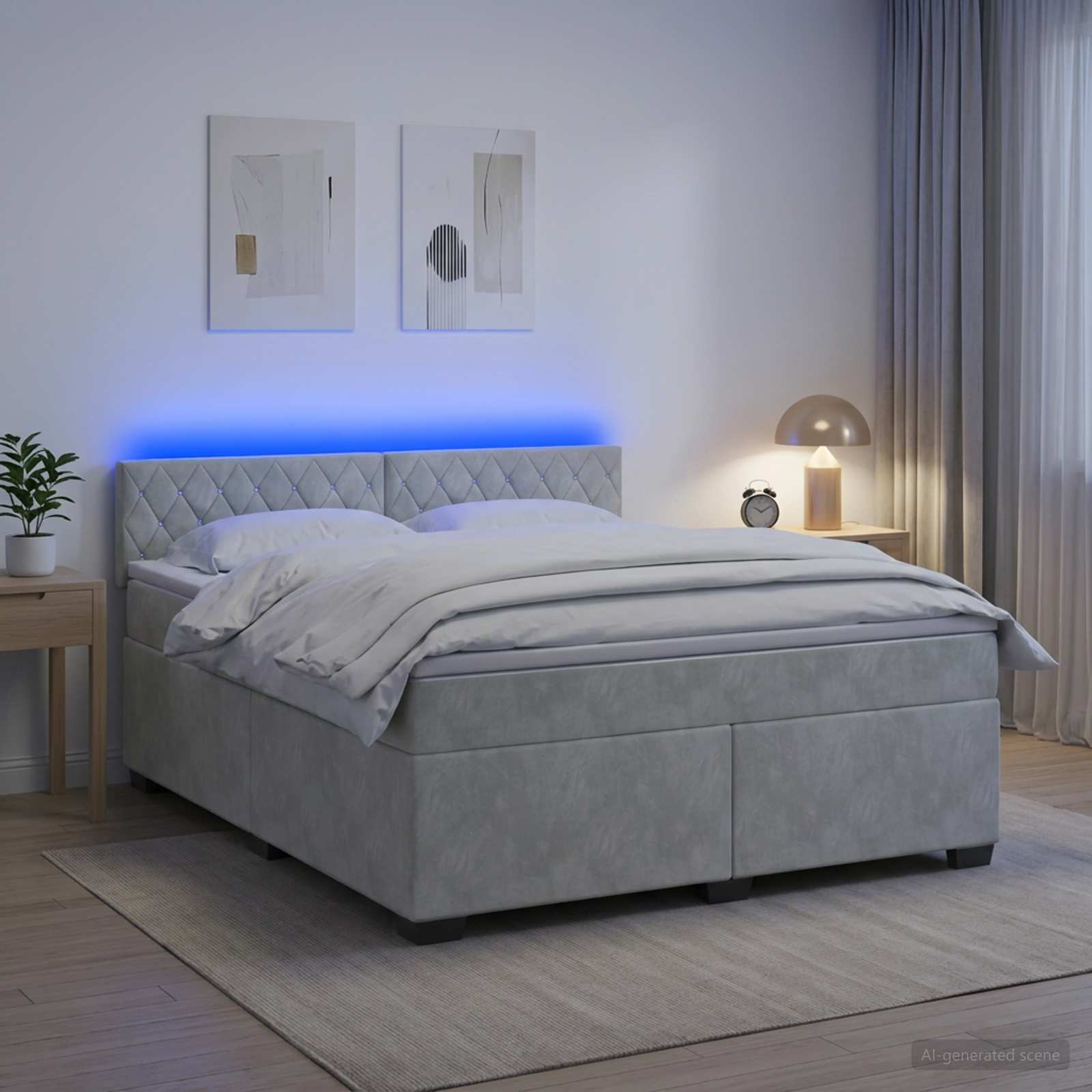 Κρεβάτι Box Spring με Στρώμα και LED Ανοιχτό γκρι 180 x 200 cm - Pakobazaar