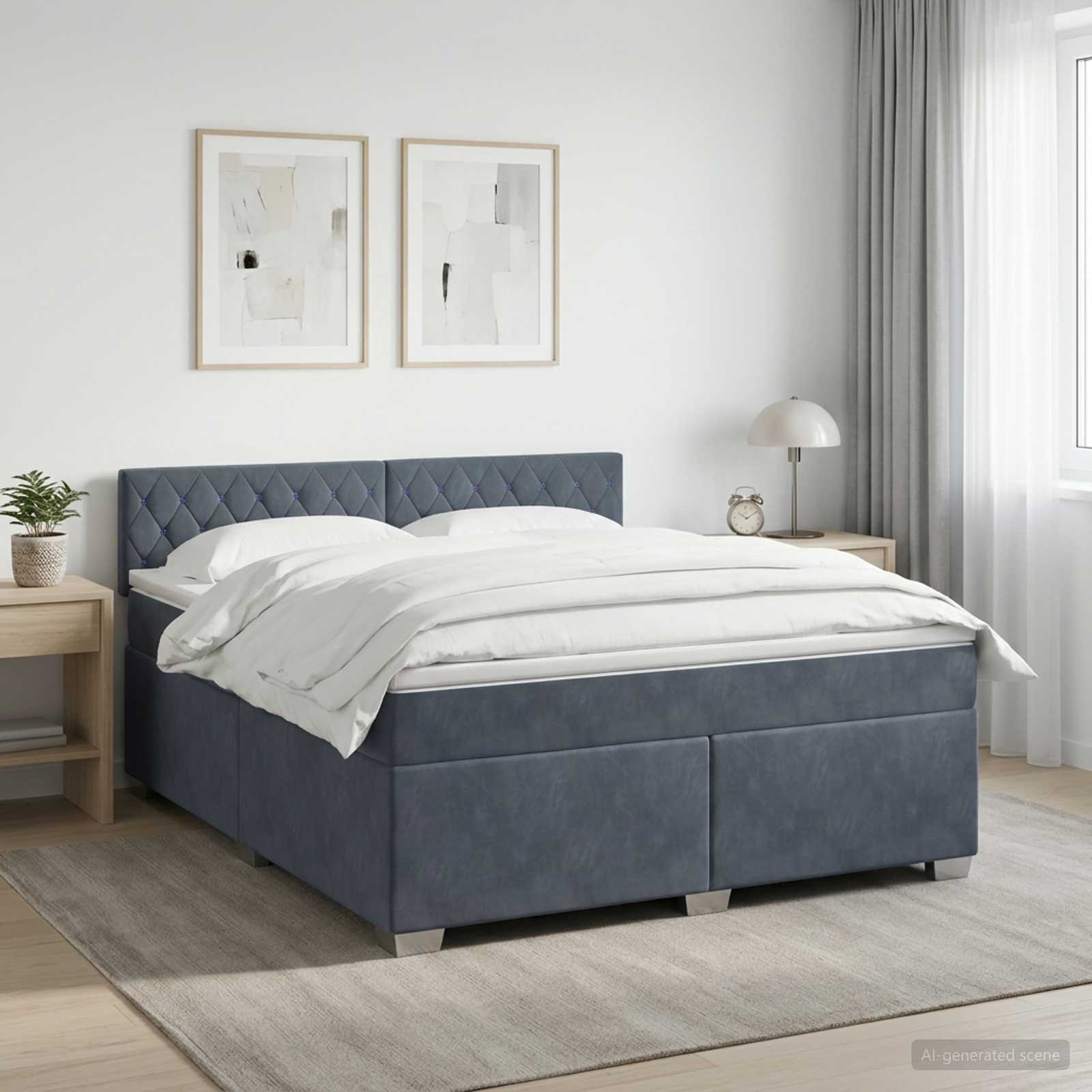 Κρεβάτι Box Spring με Στρώμα και LED Σκούρο Γκρι 180 x 200 cm - Pakobazaar