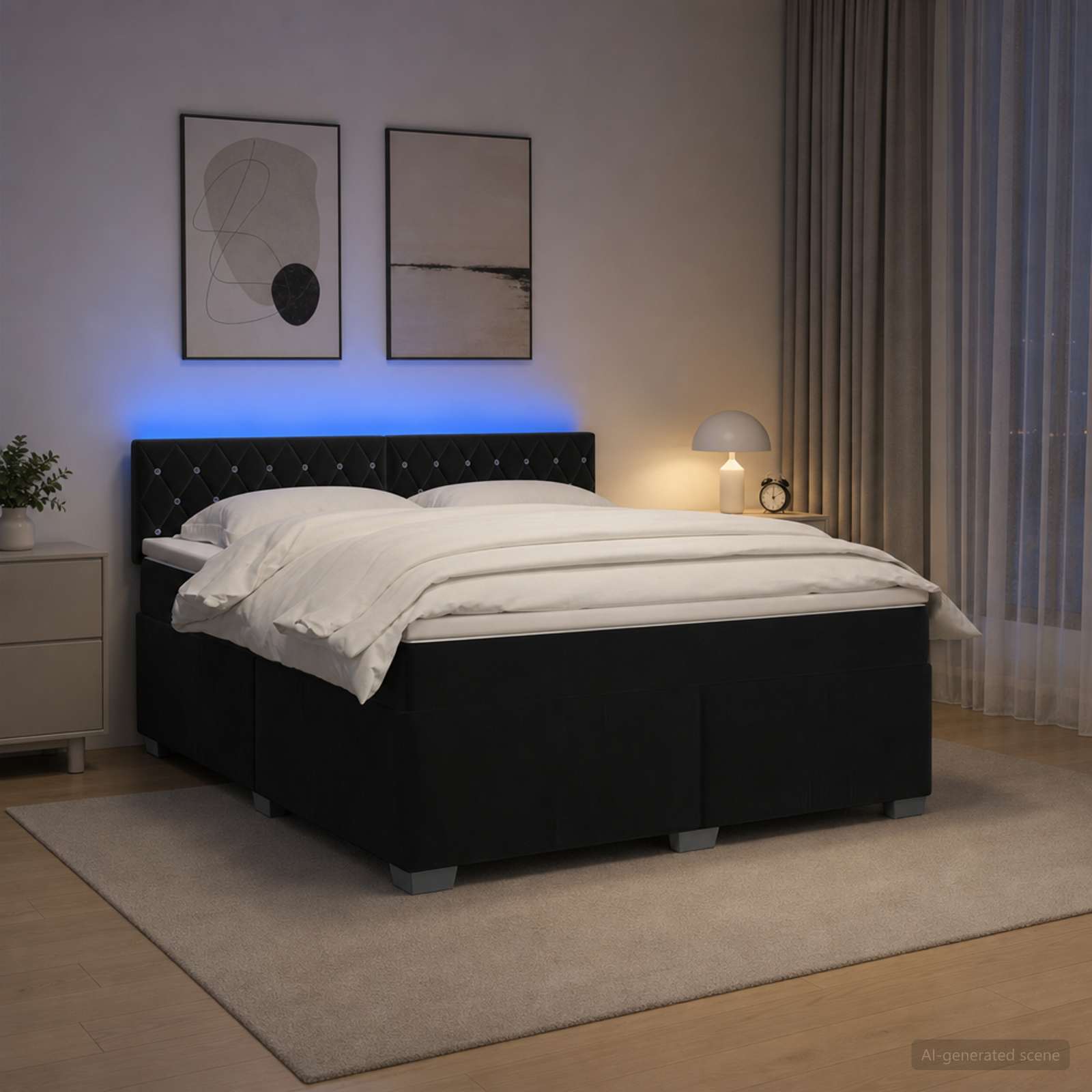 Κρεβάτι Box Spring με Στρώμα και LED Μαύρο 140 x 200 cm Βελούδο