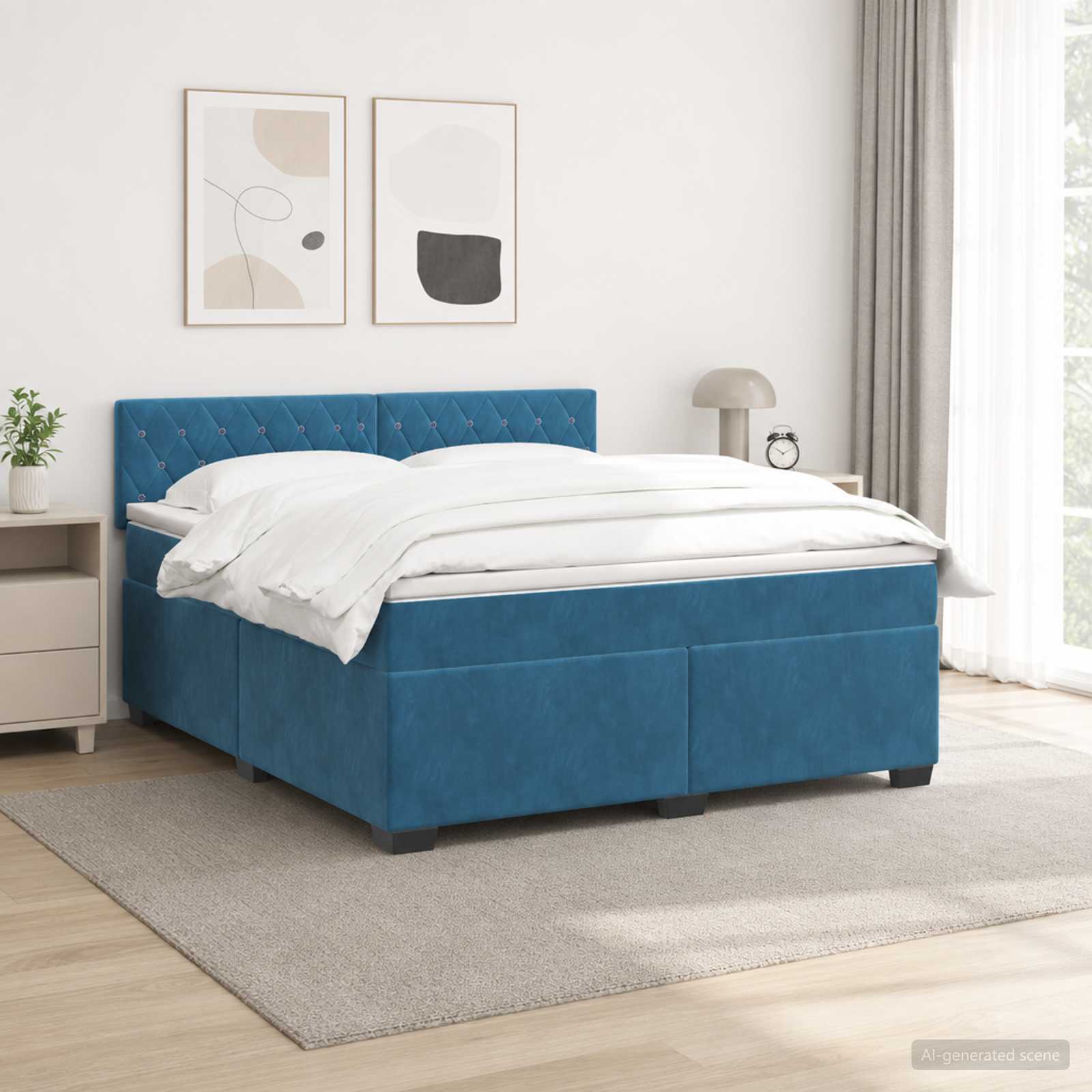 Κρεβάτι Box Spring με Στρώμα και LED Μπλε 160 x 200 cm Βελούδο - Pakobazaar