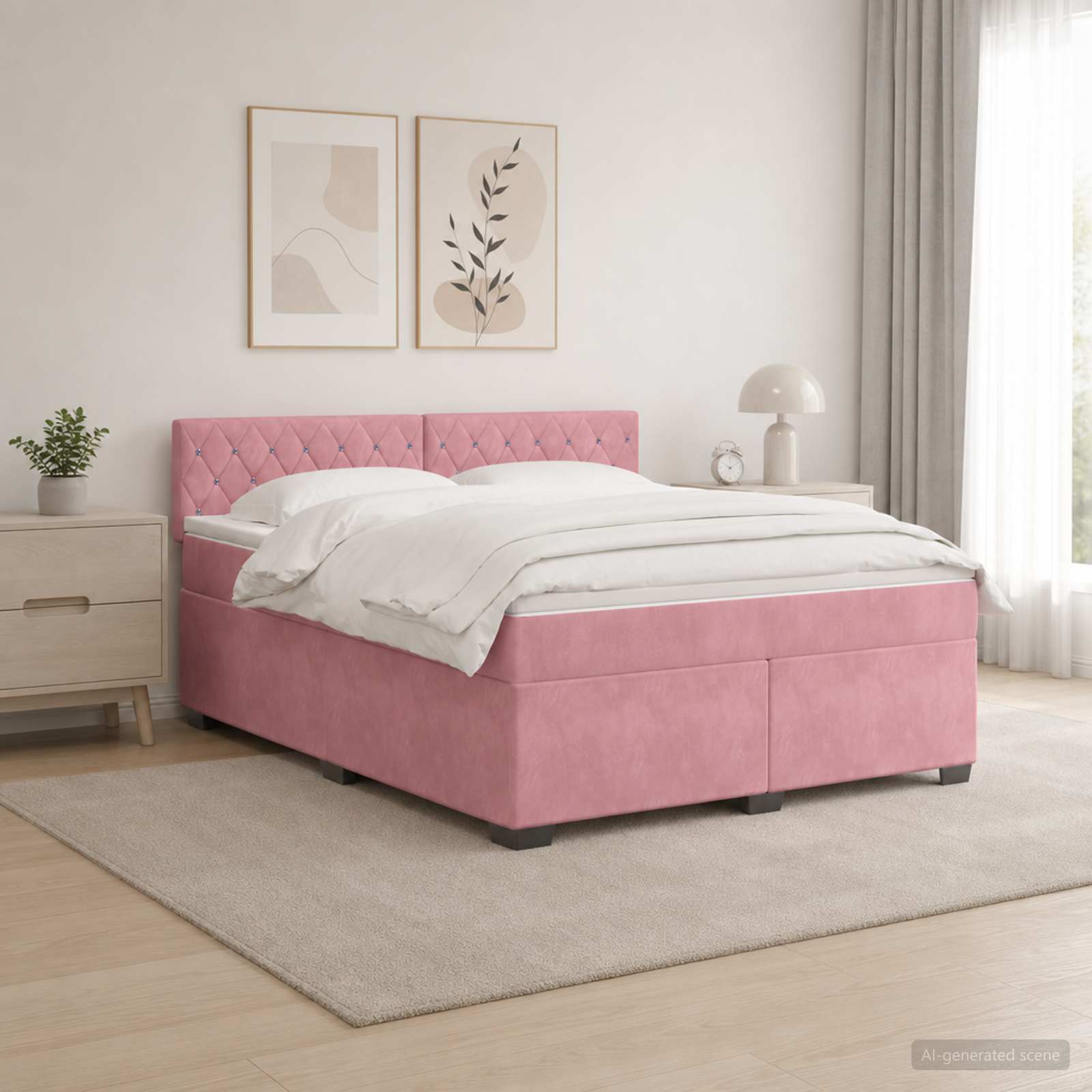 Κρεβάτι Box Spring με Στρώμα και LED Ροζ 160 x 200 cm Βελούδο - Pakobazaar