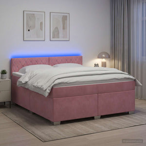 Κρεβάτι Box Spring με Στρώμα και LED Ροζ 160 x 200 cm Βελούδο - Pakobazaar