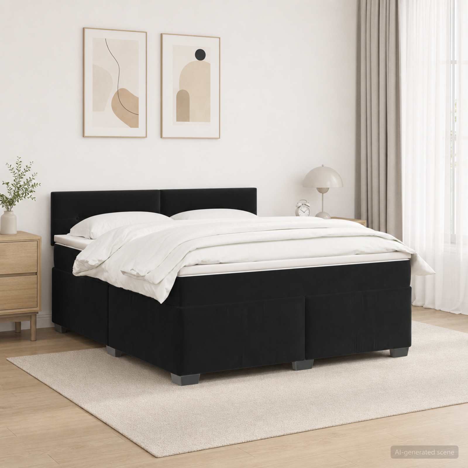 Κρεβάτι Box Spring με Στρώμα και LED Μαύρο 160 x 200 cm Βελούδο