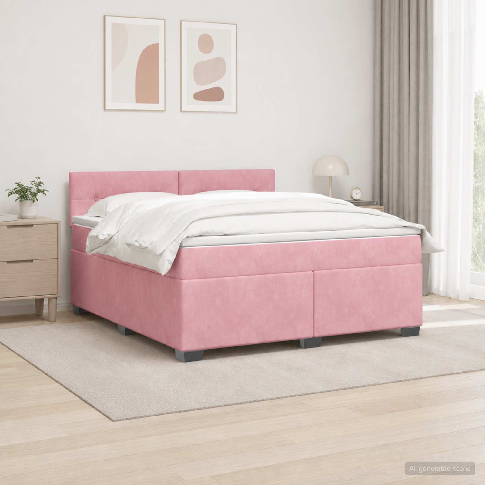 Κρεβάτι Box Spring με Στρώμα και LED Ροζ 140 x 190 cm Βελούδο