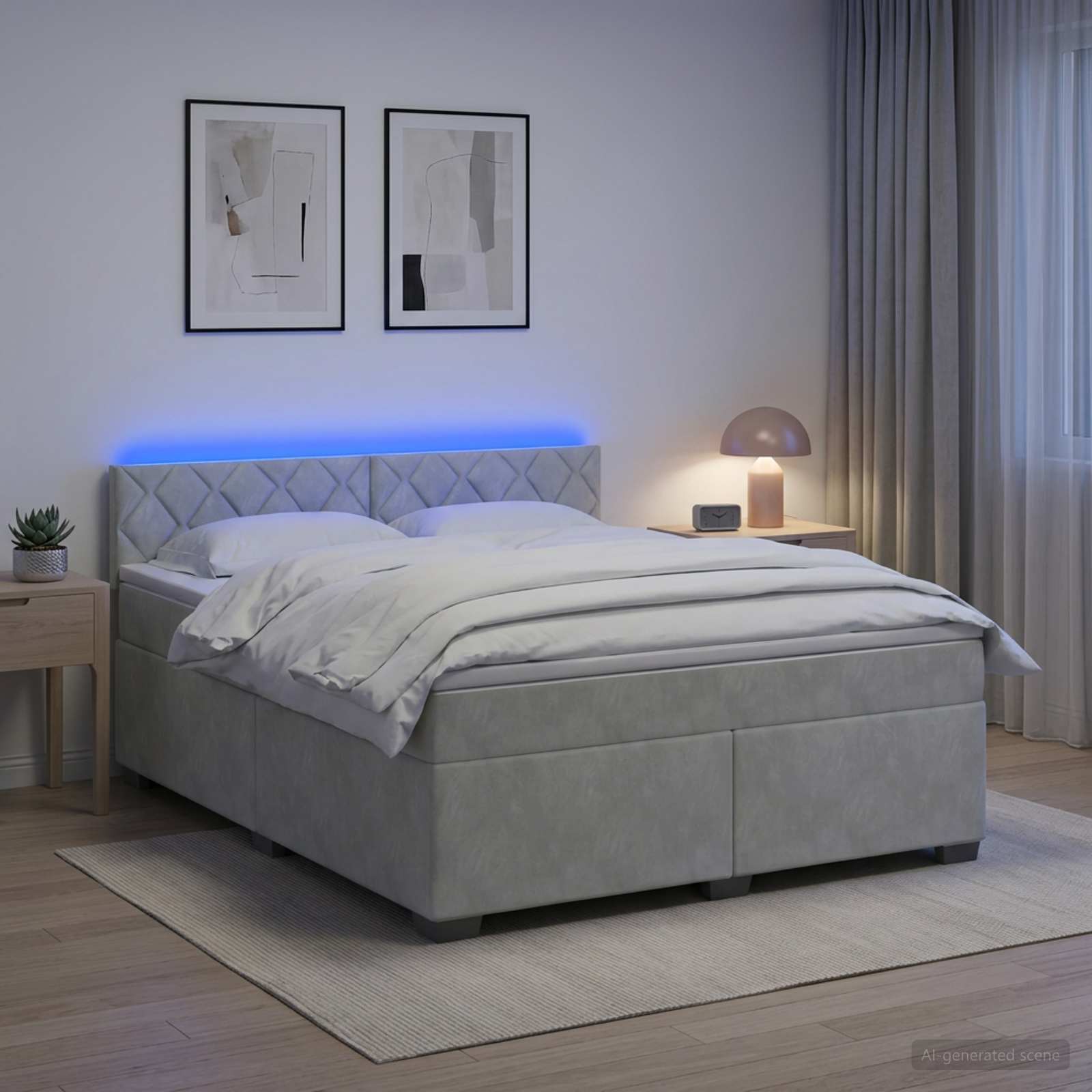 Κρεβάτι Box Spring με Στρώμα και LED Ανοιχτό γκρι 160 x 200 cm - Pakobazaar