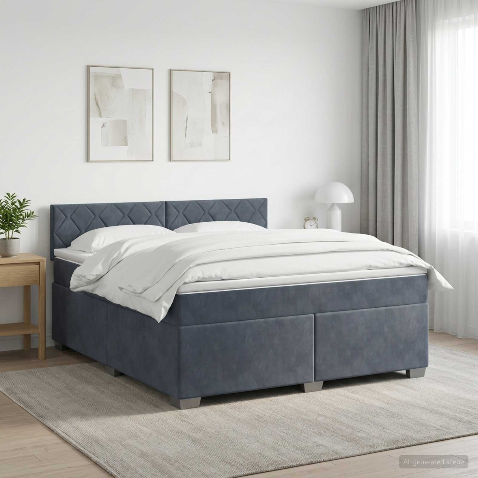 Κρεβάτι Box Spring με Στρώμα και LED Σκούρο Γκρι 180 x 200 cm - Pakobazaar
