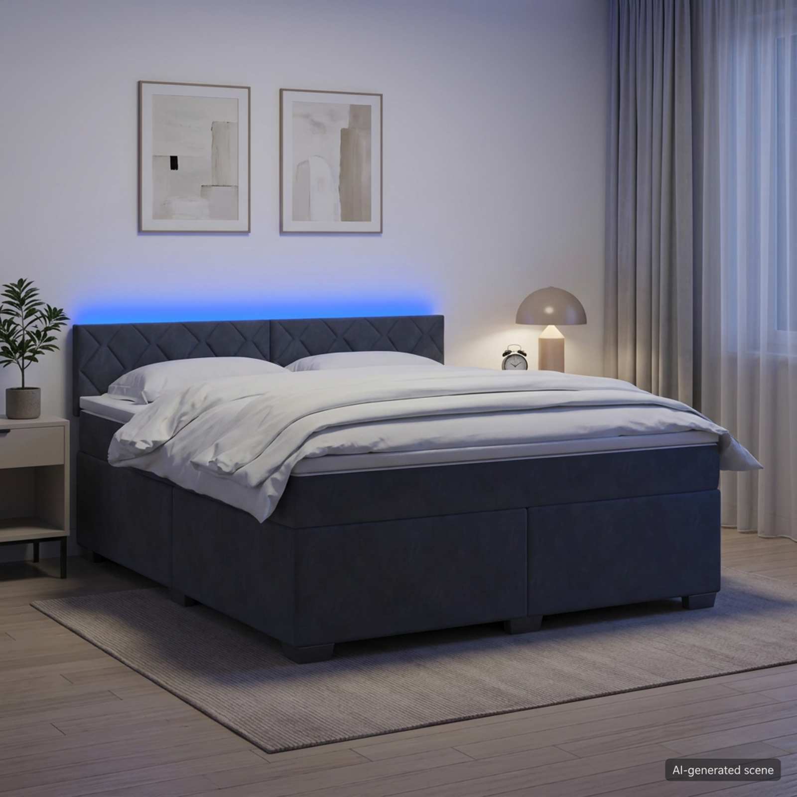 Κρεβάτι Box Spring με Στρώμα και LED Σκούρο Γκρι 140 x 200 cm