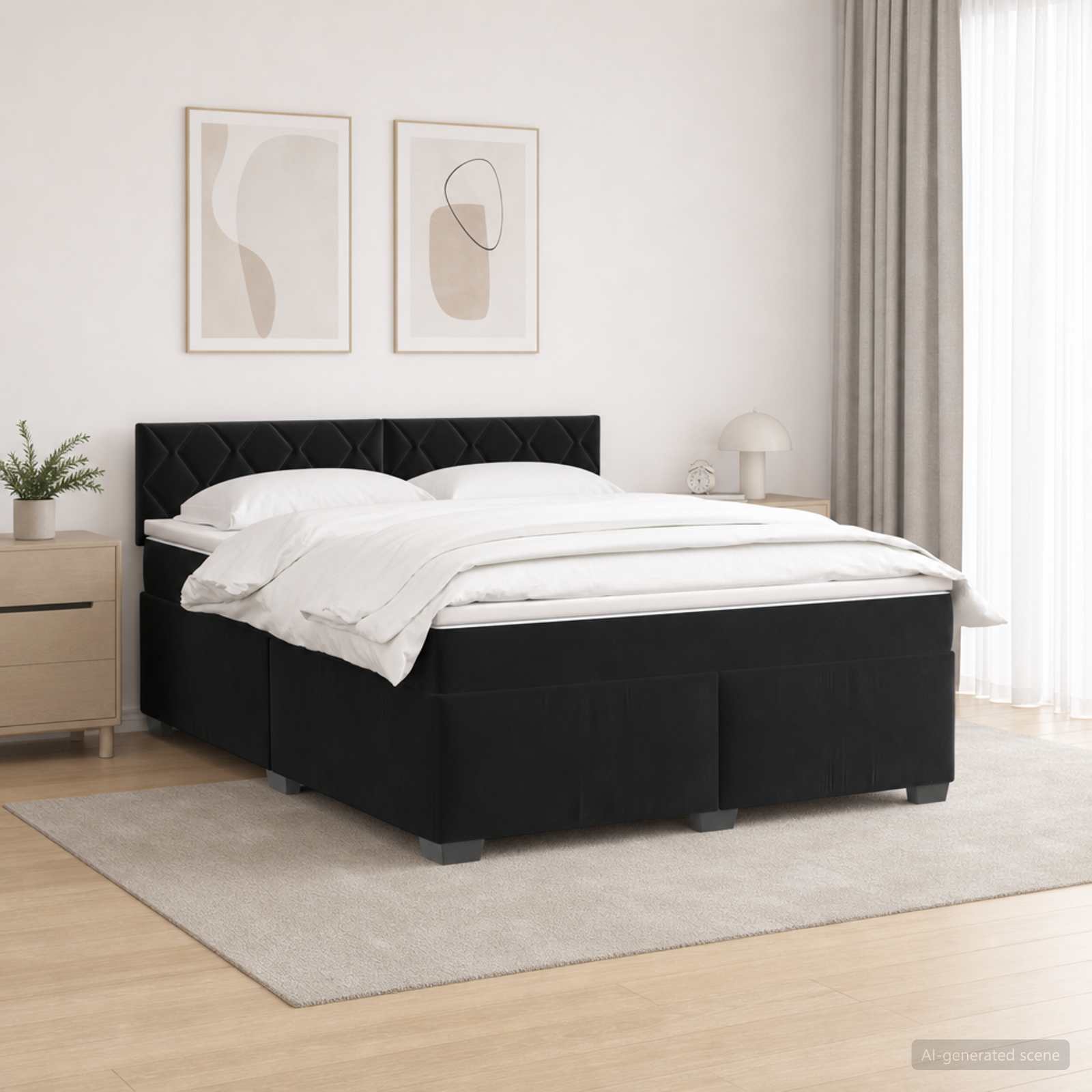 Κρεβάτι Box Spring με Στρώμα και LED Μαύρο 160 x 200 cm Βελούδο - Pakobazaar