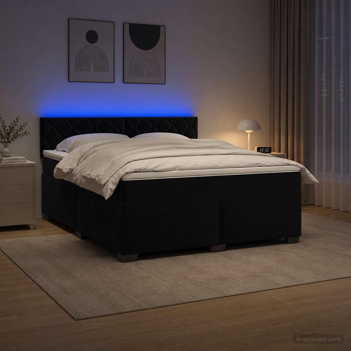 Κρεβάτι Box Spring με Στρώμα και LED Μαύρο 180 x 200 cm Βελούδο - Pakobazaar