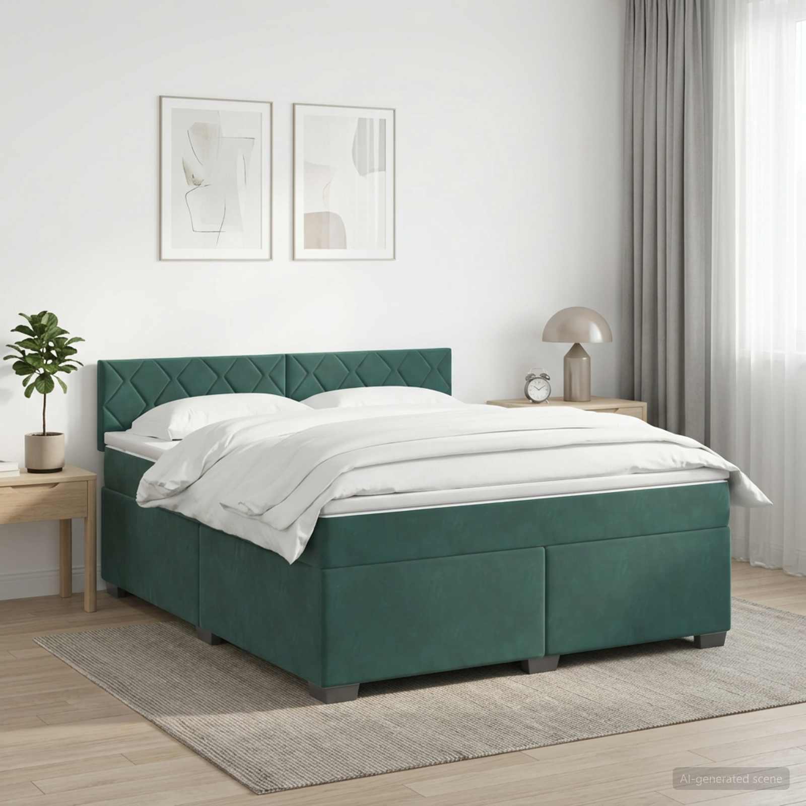 Κρεβάτι Box Spring με Στρώμα και LED Σκούρο Πράσινο Βελούδο - Pakobazaar