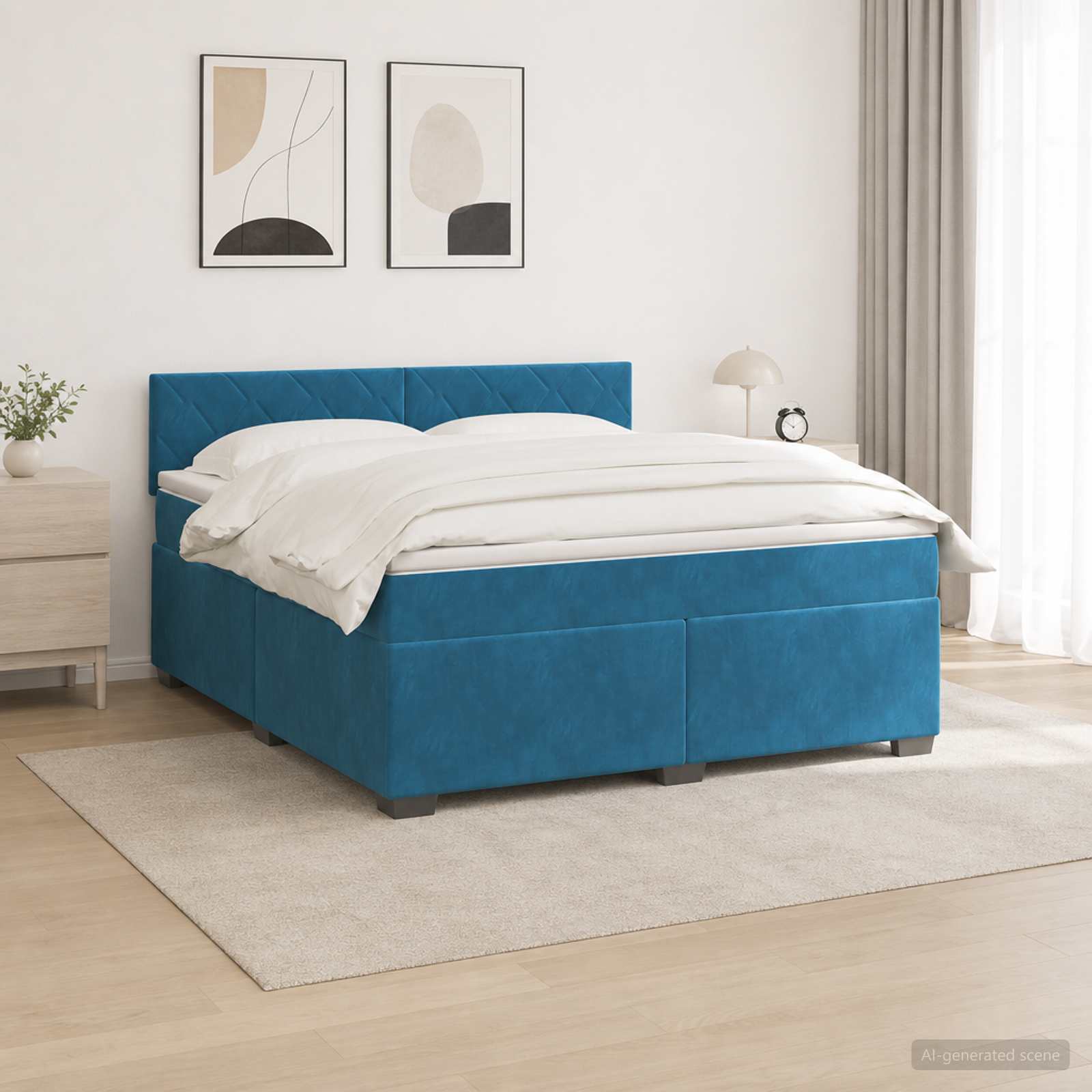 Κρεβάτι Box Spring με Στρώμα και LED Μπλε 140 x 200 cm Βελούδο