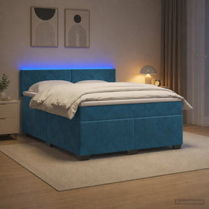 Κρεβάτι Box Spring με Στρώμα και LED Μπλε 160 x 200 cm Βελούδο
