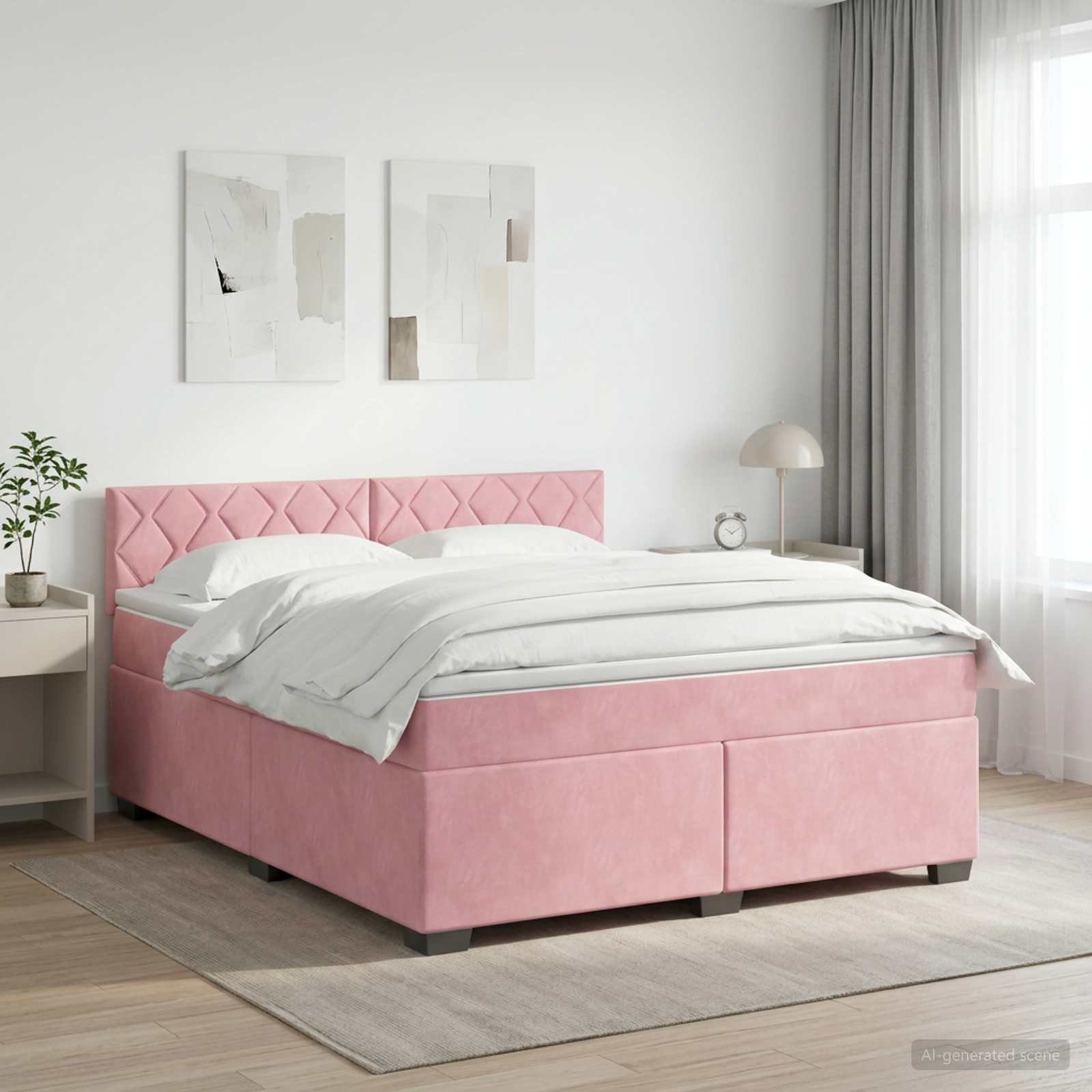 Κρεβάτι Box Spring με Στρώμα και LED Ροζ 140 x 200 cm Βελούδο - Pakobazaar