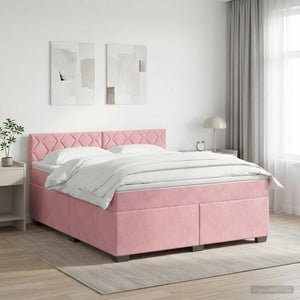 Κρεβάτι Box Spring με Στρώμα και LED Ροζ 140 x 200 cm Βελούδο - Pakobazaar
