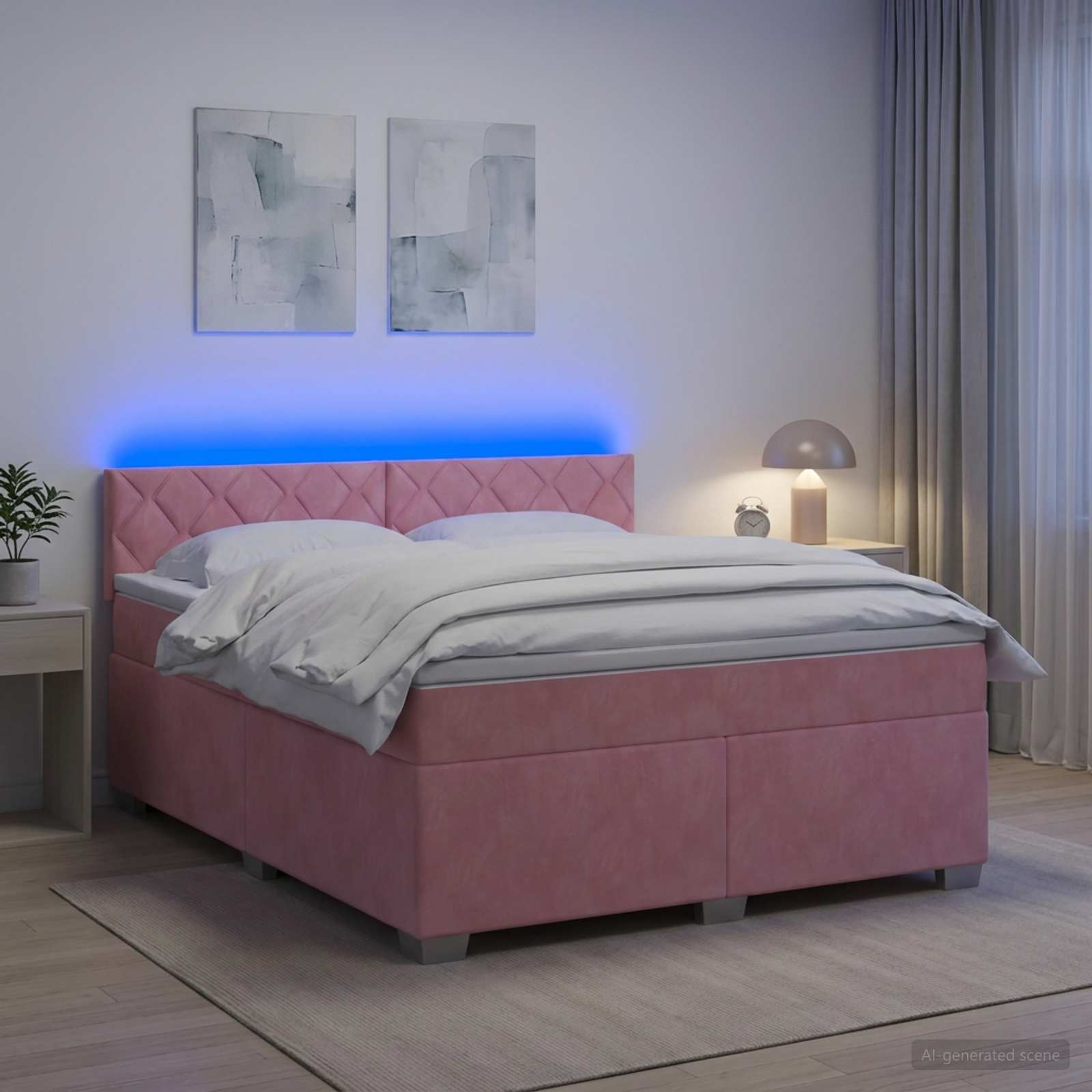 Κρεβάτι Box Spring με Στρώμα και LED Ροζ 140 x 190 cm Βελούδο - Pakobazaar