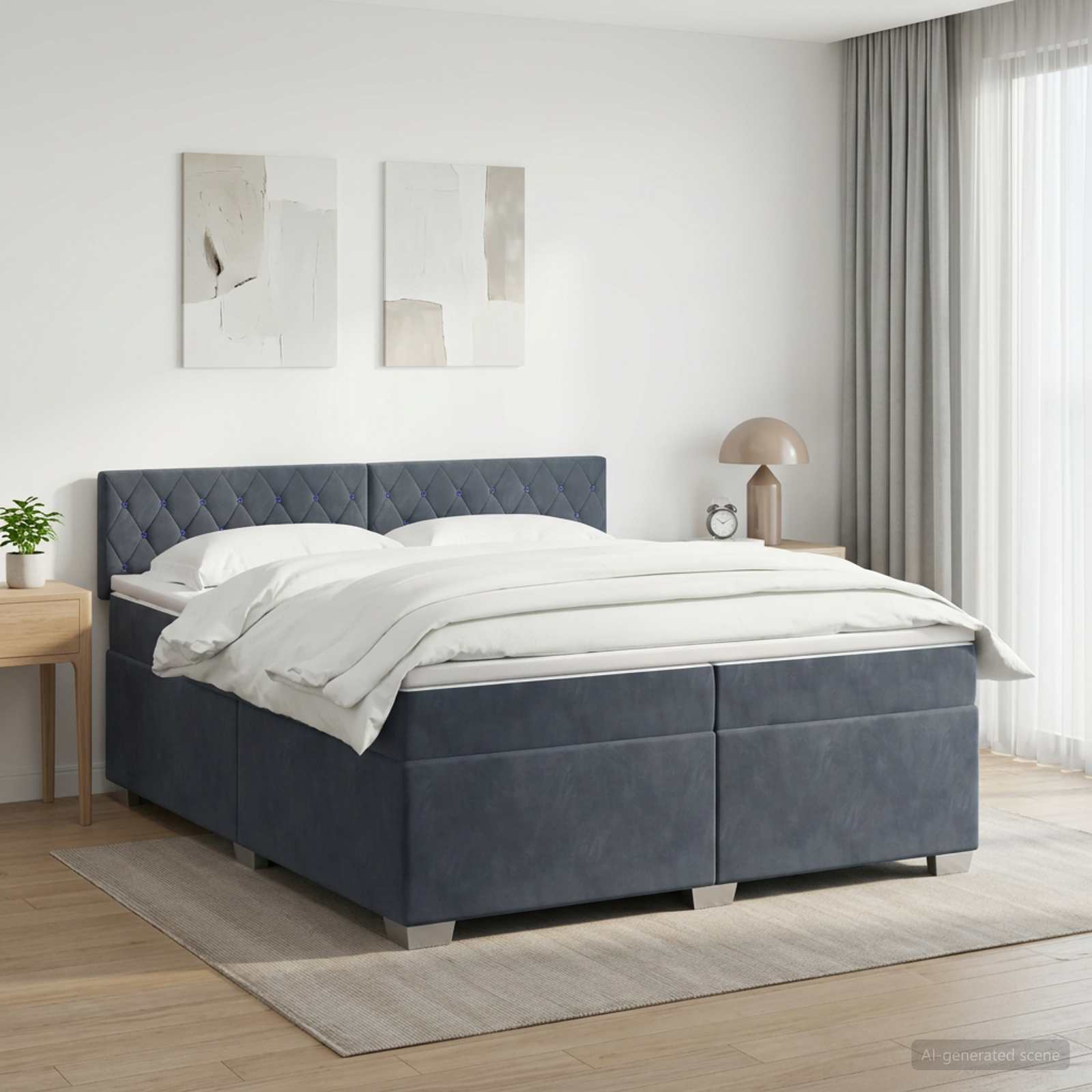 Κρεβάτι Box Spring με Στρώμα και LED Σκούρο Γκρι 200 x 200 cm - Pakobazaar