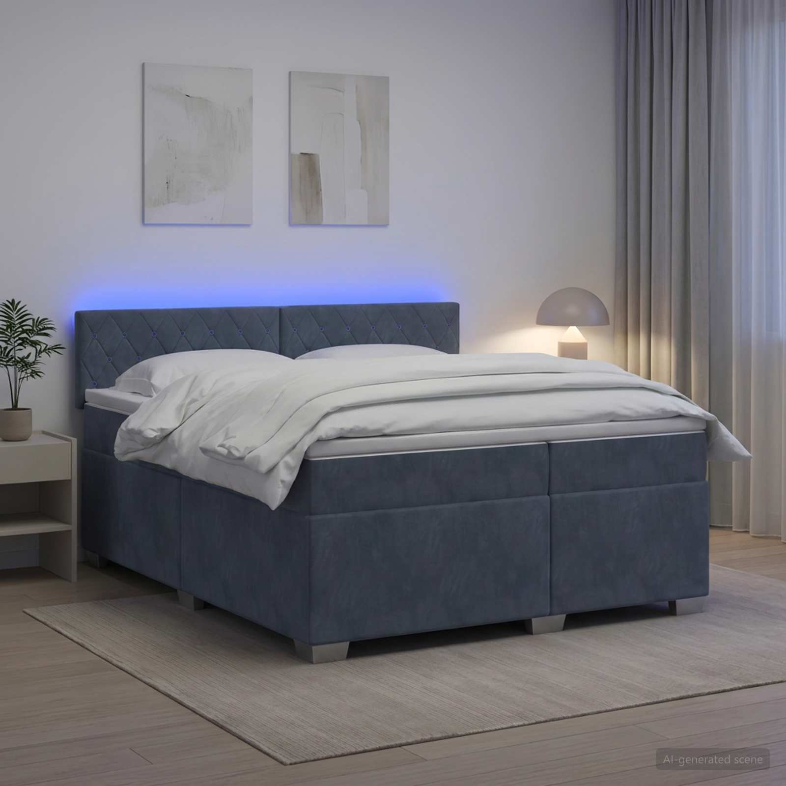 Κρεβάτι Box Spring με Στρώμα και LED Σκούρο Γκρι 200 x 200 cm - Pakobazaar