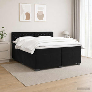 Κρεβάτι Box Spring με Στρώμα και LED Μαύρο 200 x 200 cm Βελούδο