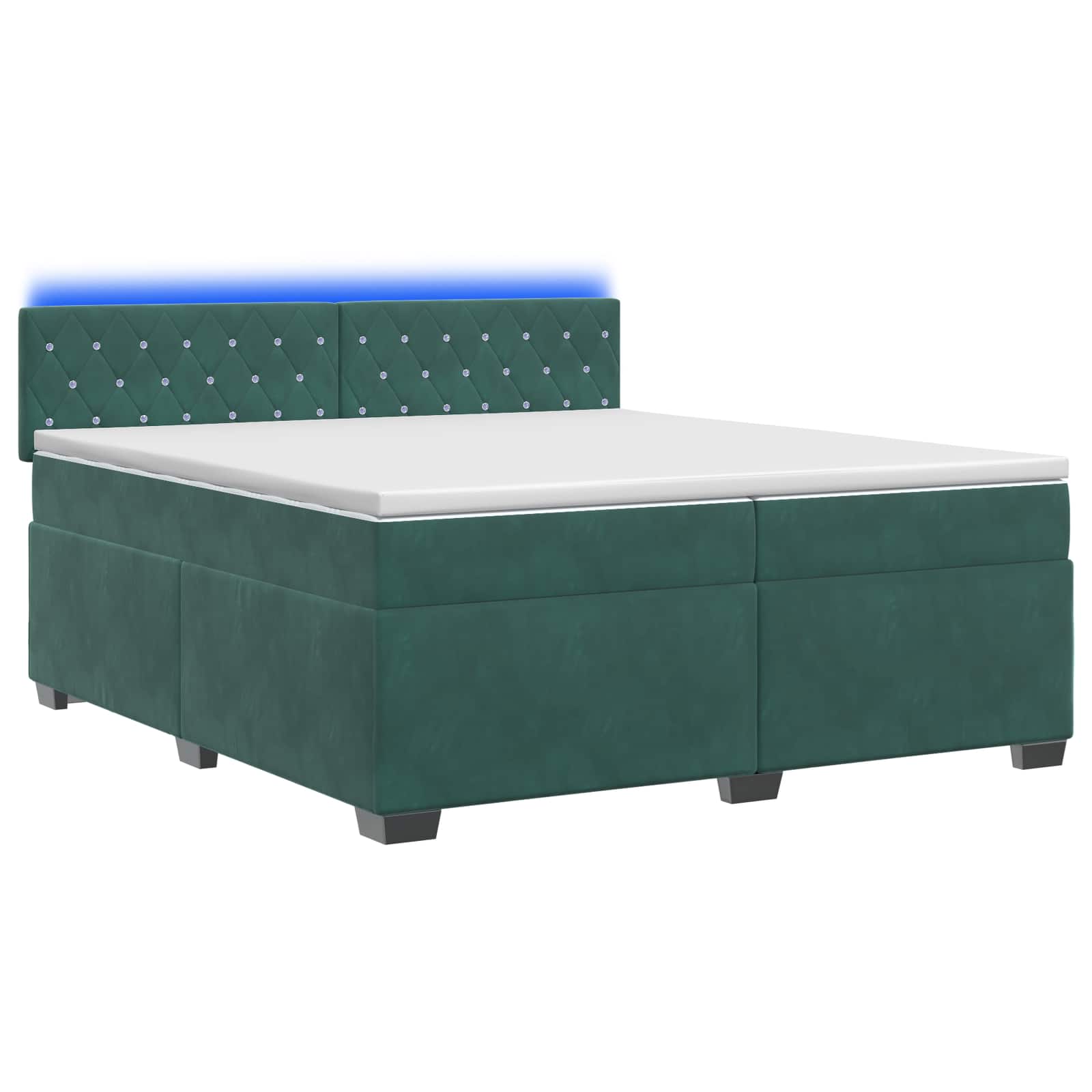 Κρεβάτι Box Spring με Στρώμα και LED Σκούρο Πράσινο Βελούδο - Pakobazaar