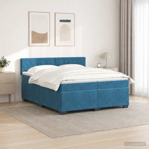 Κρεβάτι Box Spring με Στρώμα και LED Μπλε 200 x 200 cm Βελούδο - Pakobazaar
