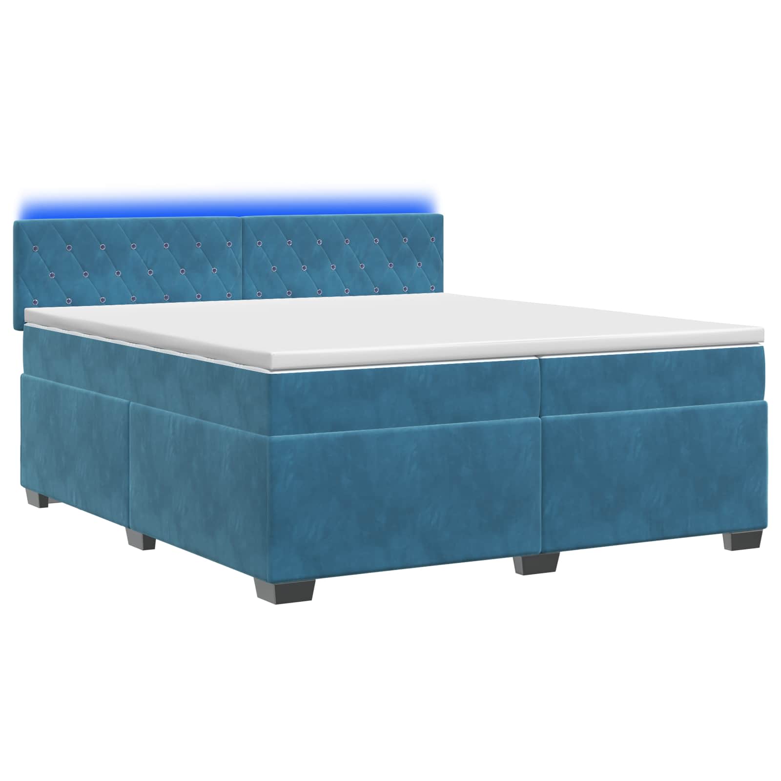 Κρεβάτι Box Spring με Στρώμα και LED Μπλε 200 x 200 cm Βελούδο - Pakobazaar