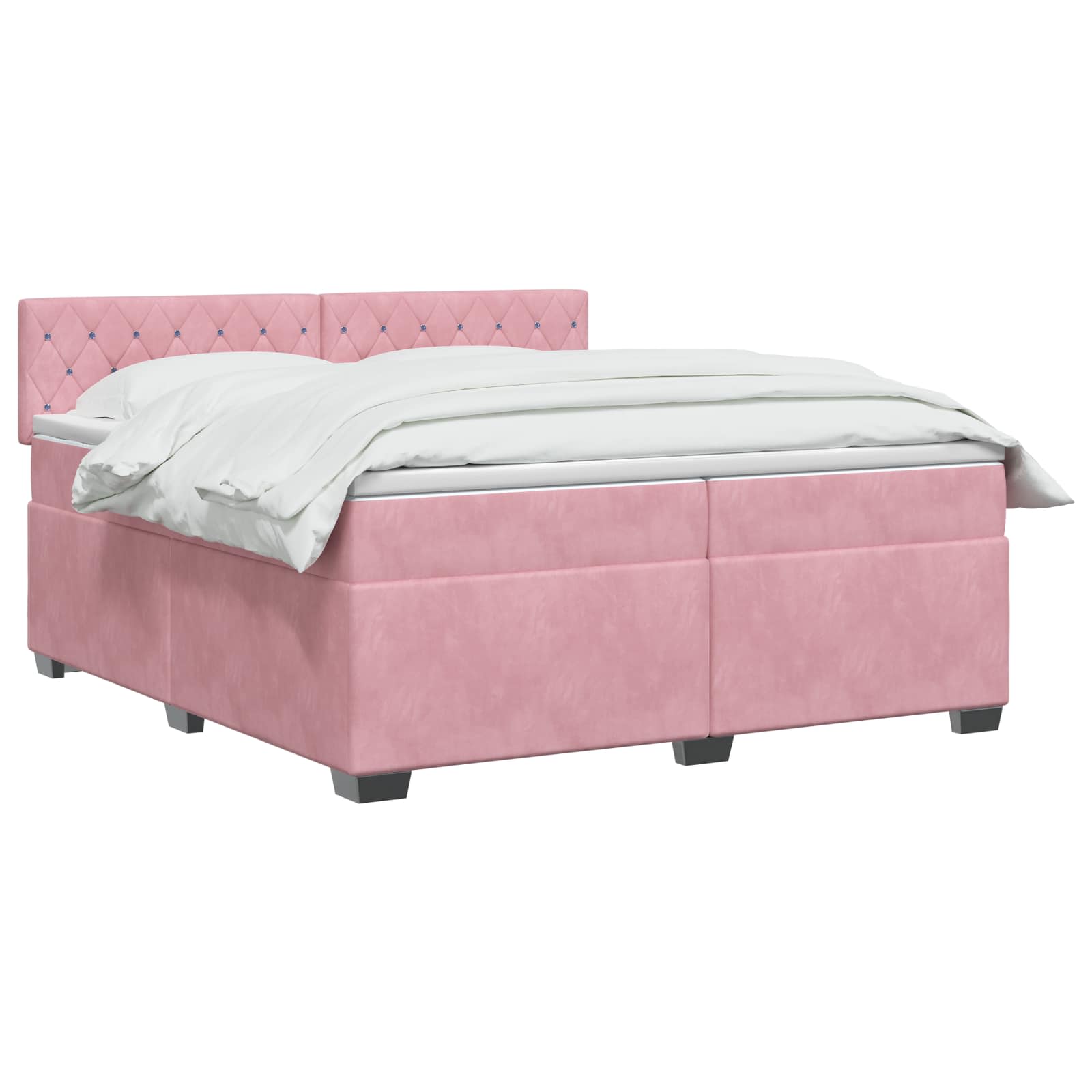 Κρεβάτι Box Spring με Στρώμα και LED Ροζ 200 x 200 cm Βελούδο - Pakobazaar
