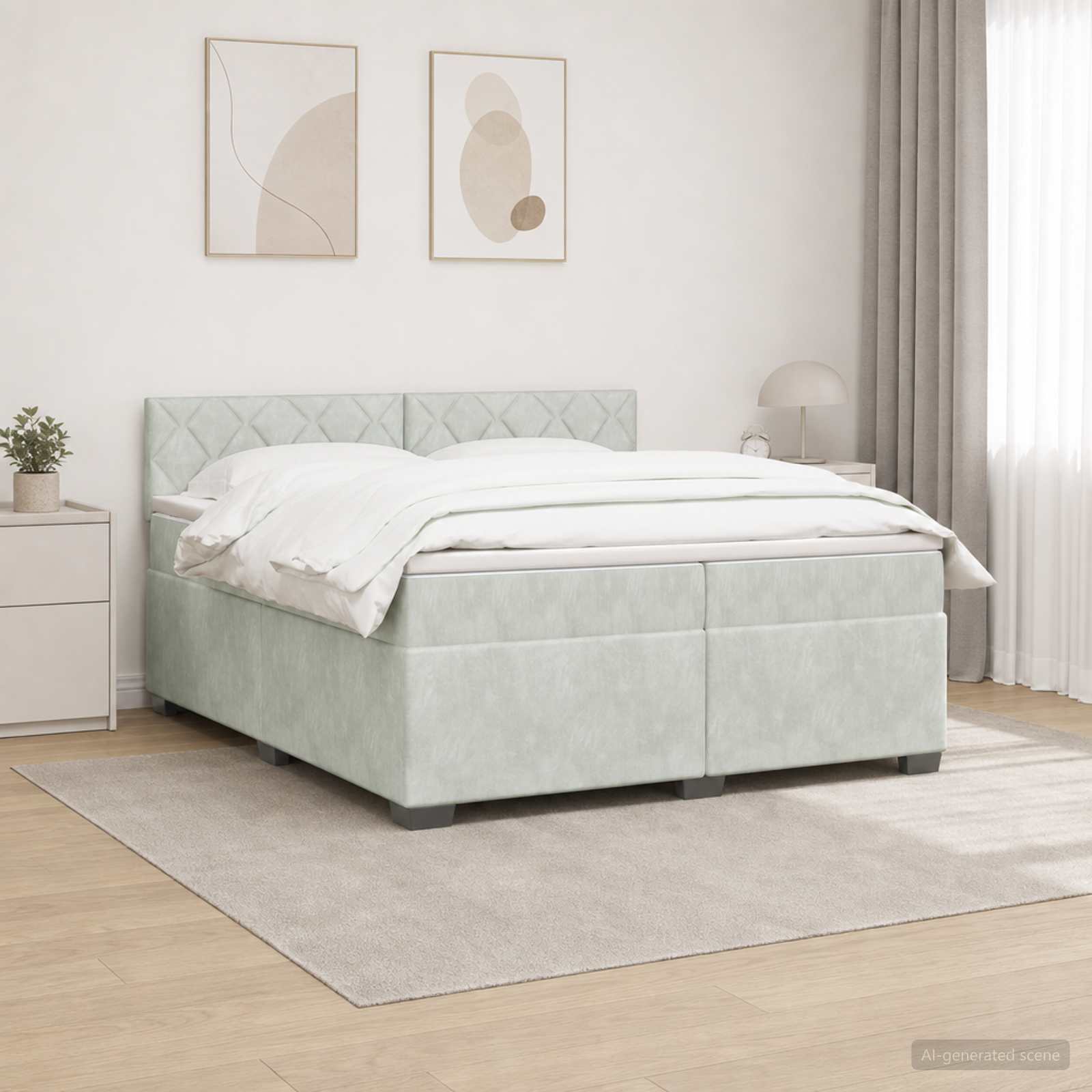 Κρεβάτι Box Spring με Στρώμα και LED Ανοιχτό γκρι 200 x 200 cm - Pakobazaar