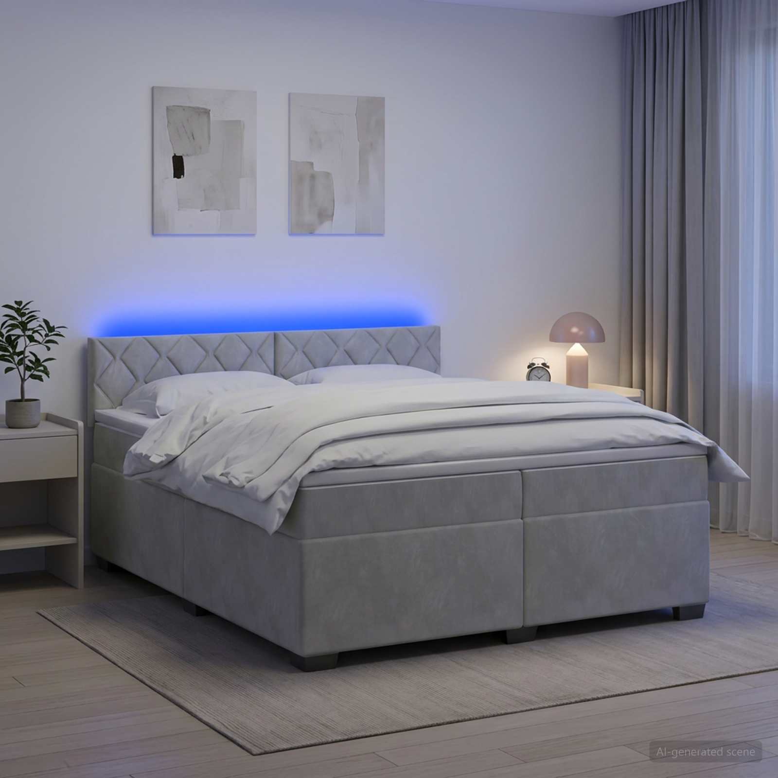 Κρεβάτι Box Spring με Στρώμα και LED Ανοιχτό γκρι 200 x 200 cm - Pakobazaar