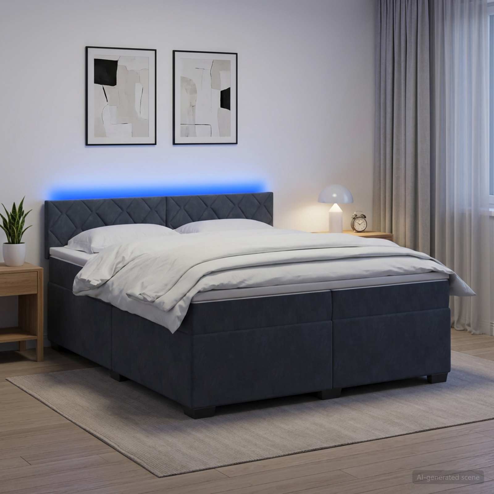 Κρεβάτι Box Spring με Στρώμα και LED Σκούρο Γκρι 200 x 200 cm