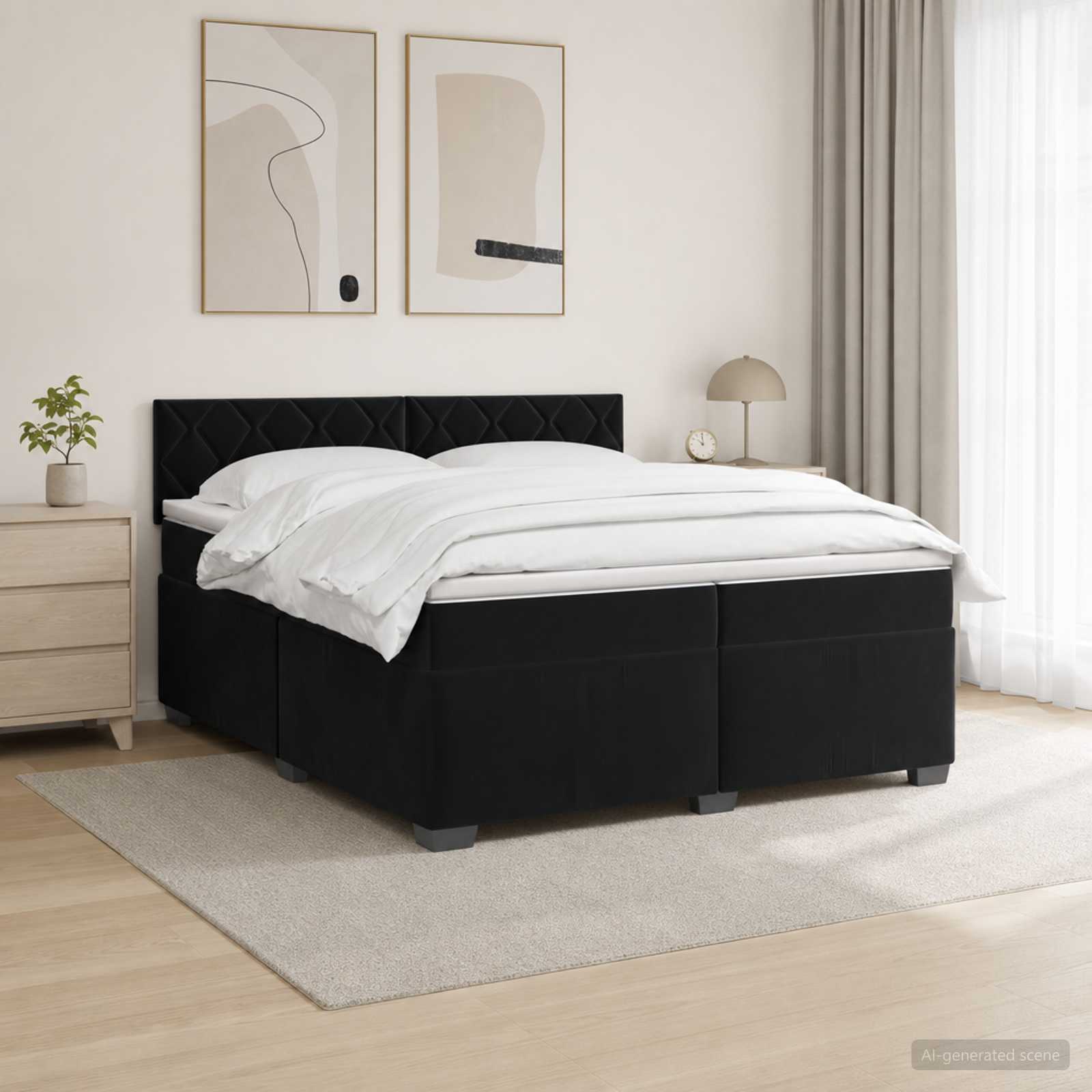 Κρεβάτι Box Spring με Στρώμα και LED Μαύρο 200 x 200 cm Βελούδο - Pakobazaar