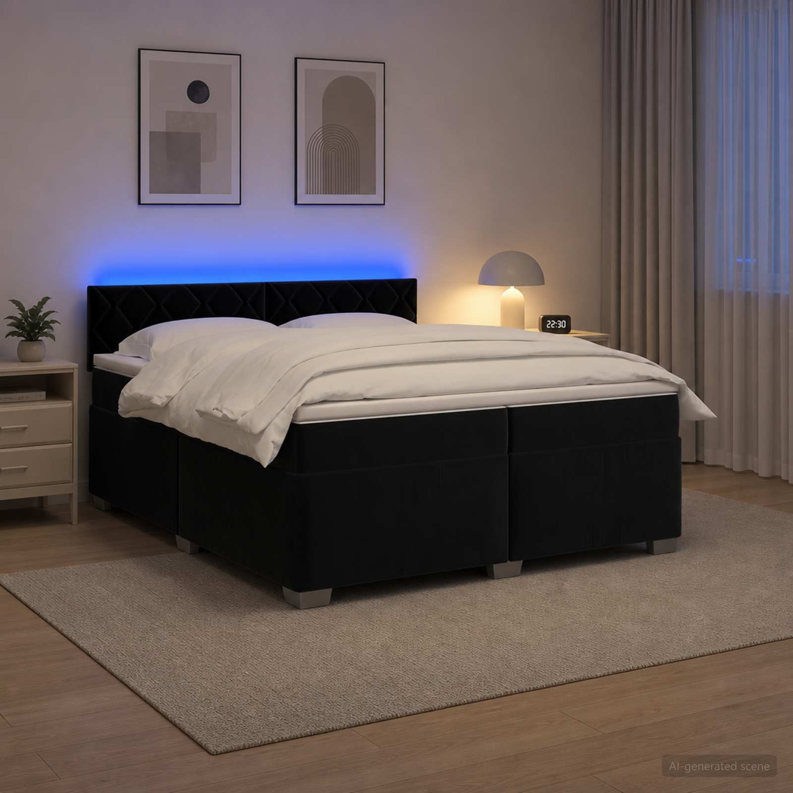Κρεβάτι Box Spring με Στρώμα και LED Μαύρο 200 x 200 cm Βελούδο - Pakobazaar