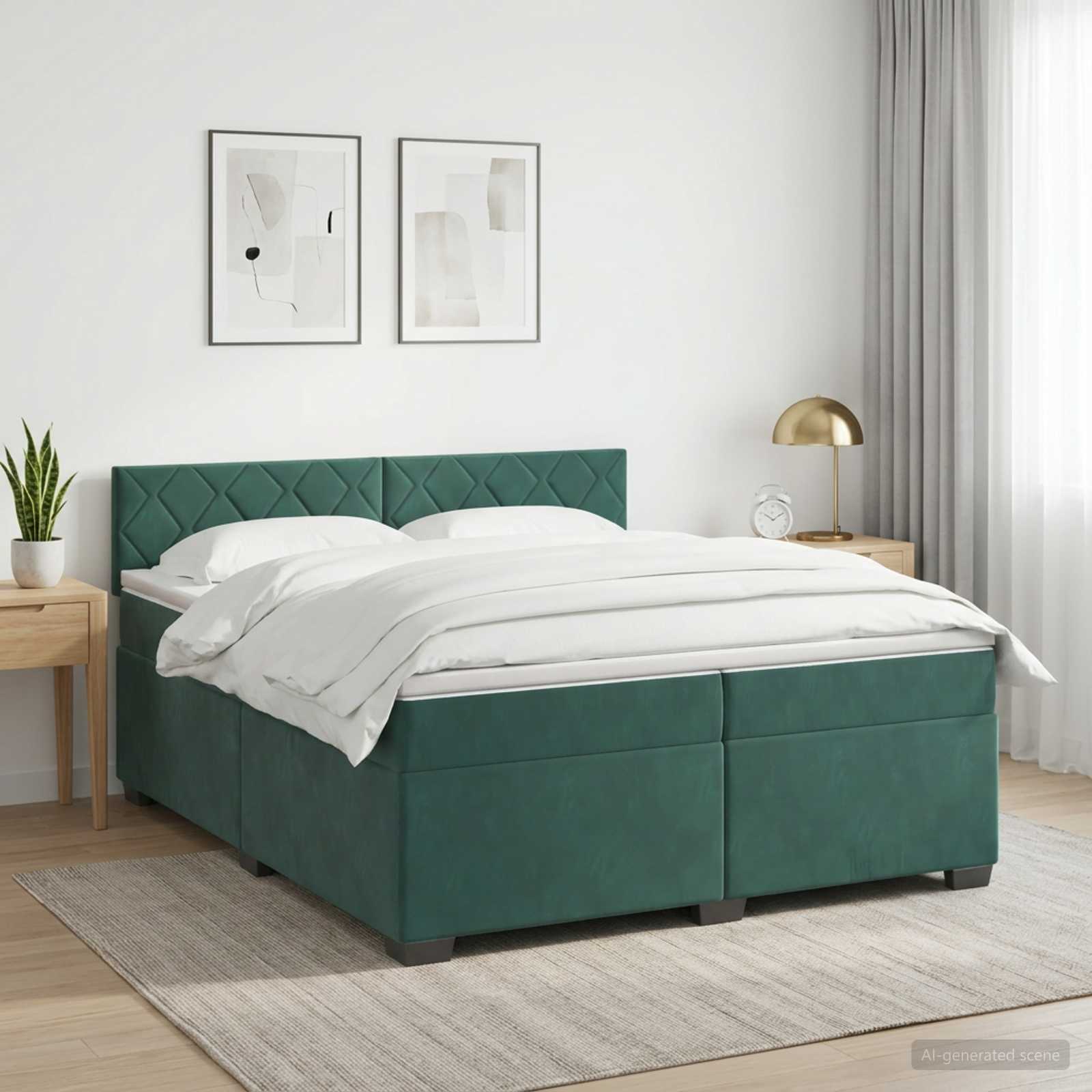 Κρεβάτι Box Spring με Στρώμα και LED Σκούρο Πράσινο Βελούδο - Pakobazaar
