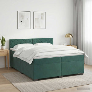Κρεβάτι Box Spring με Στρώμα και LED Σκούρο Πράσινο Βελούδο - Pakobazaar